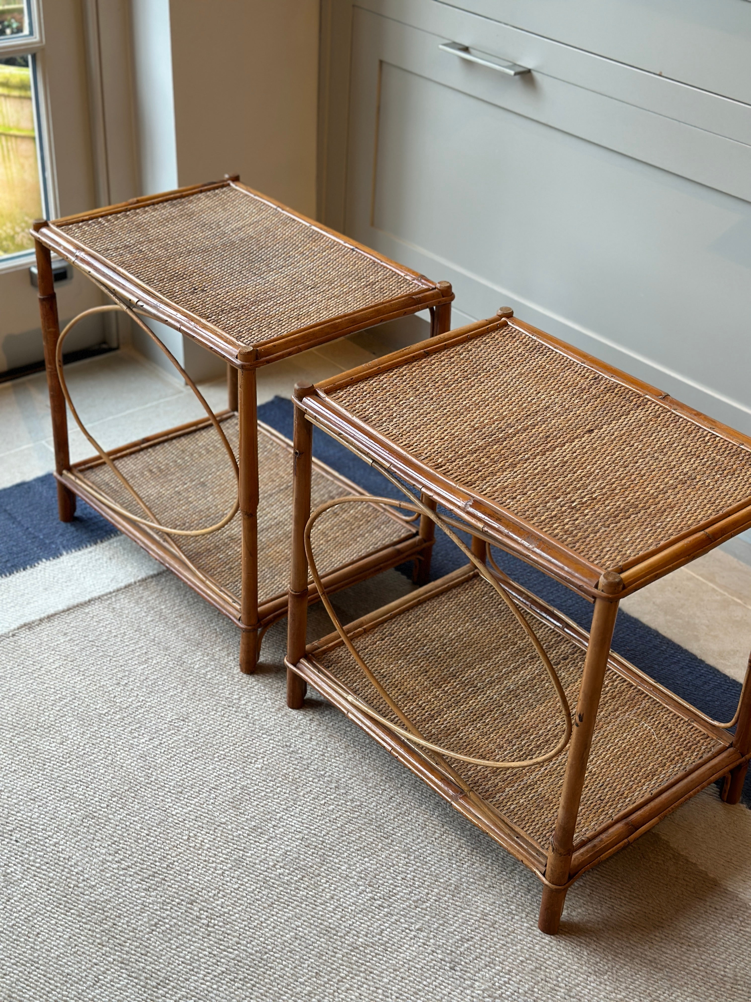 Attractive Pair of Vintage Cane Low Tables