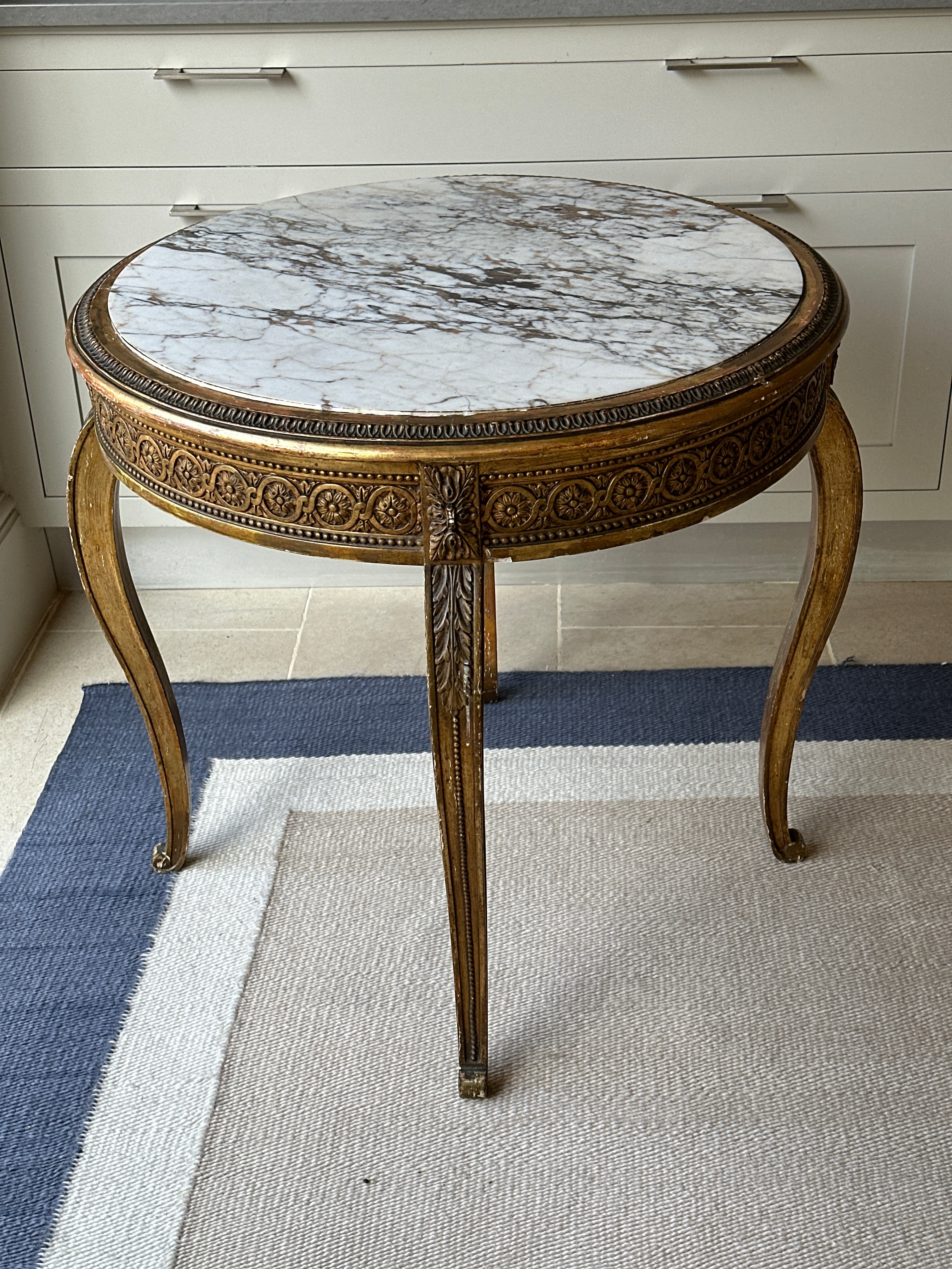 French Gilt and Marble Topped Gueridon Table