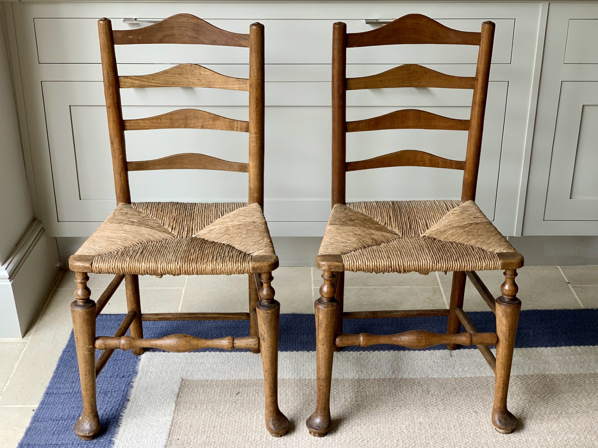 Lovely Pair of French Fruitwood and Rush Seats Chairs