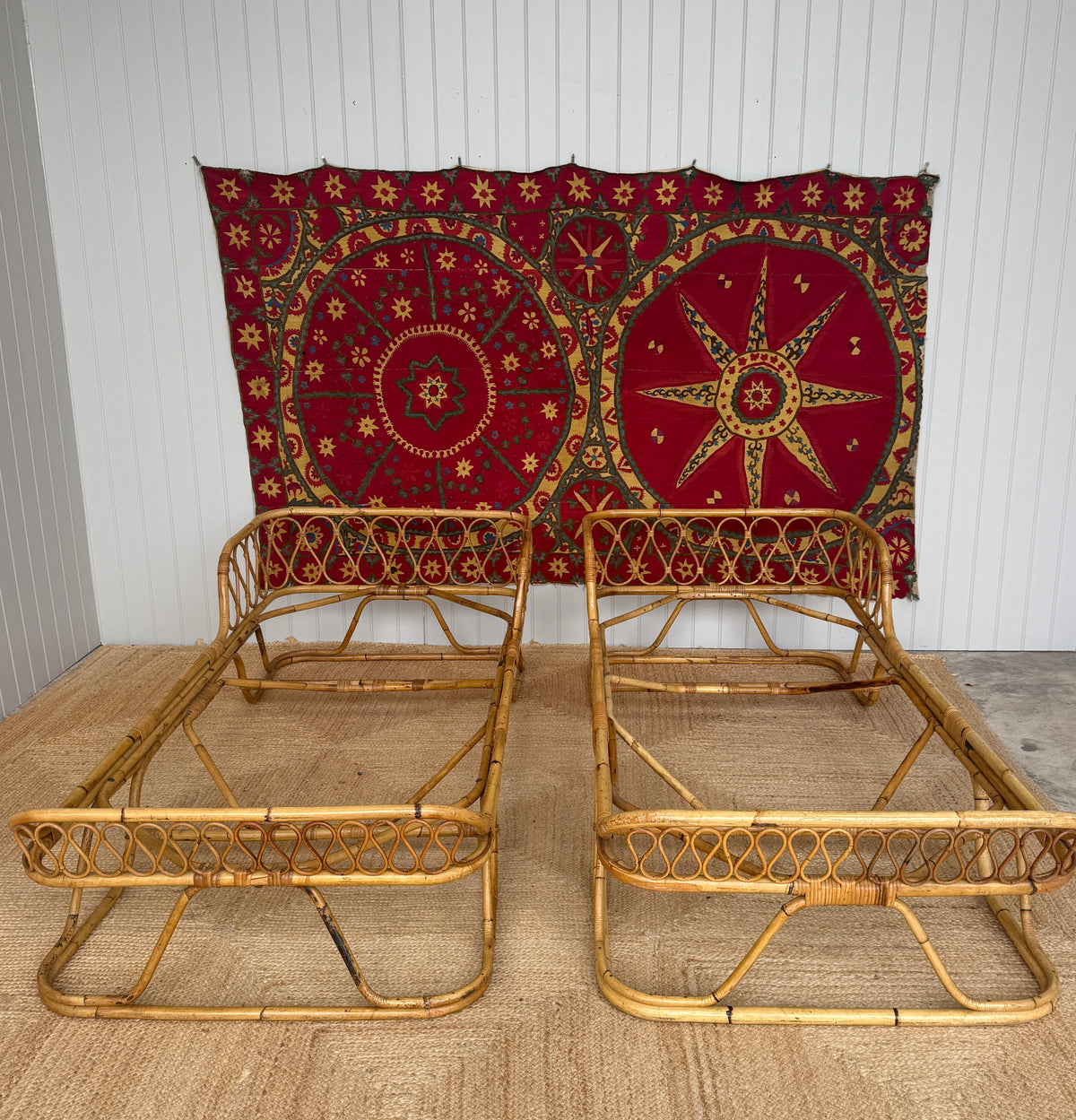 Pair of Italian Rattan Daybeds, Attributed to Tito Agnoli, c. 1950s-60s