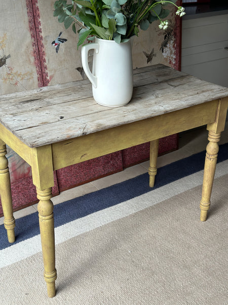 Small Vintage Pine Table with yellow base