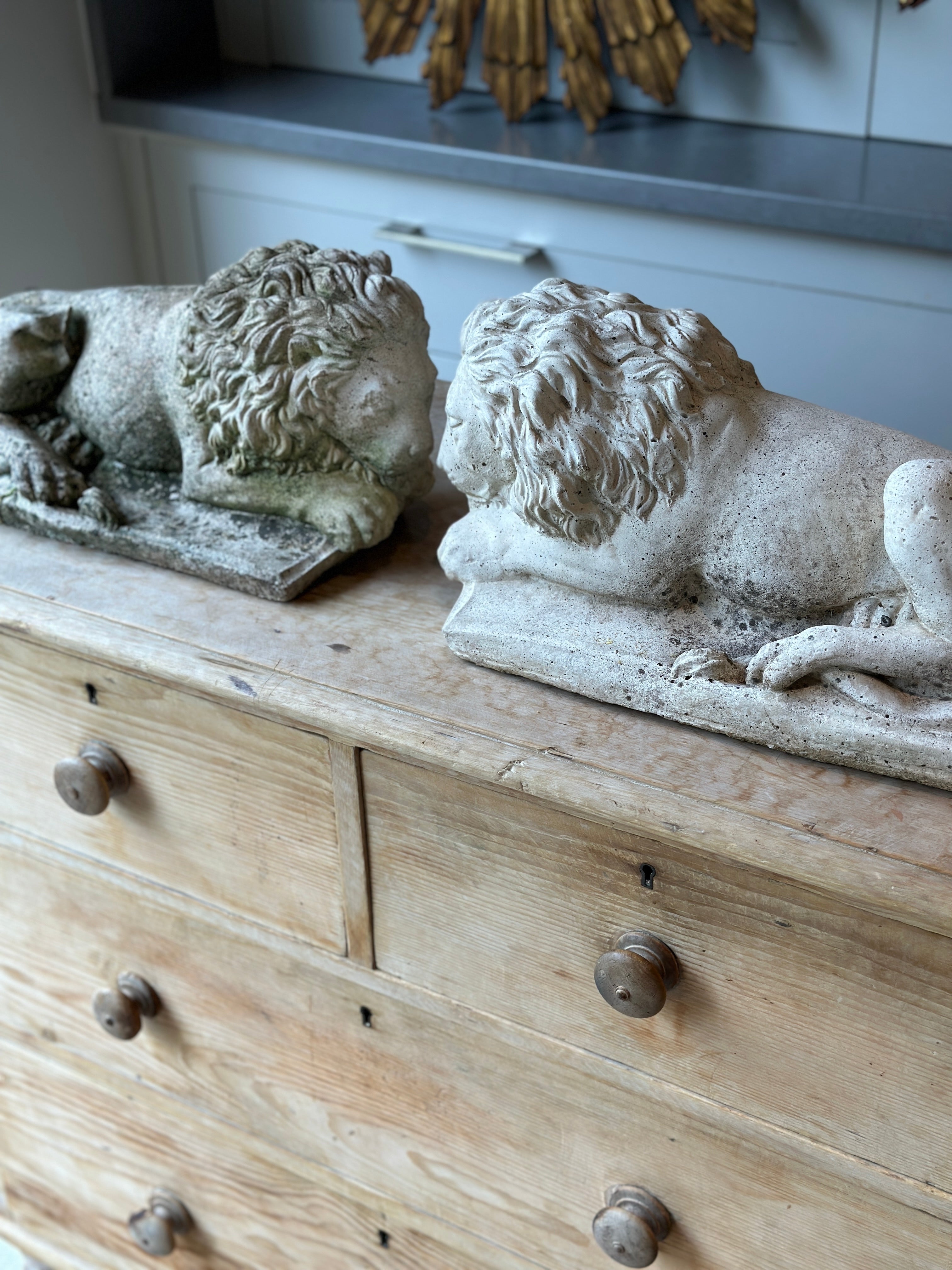 Pair of Vintage Recumbent Lions