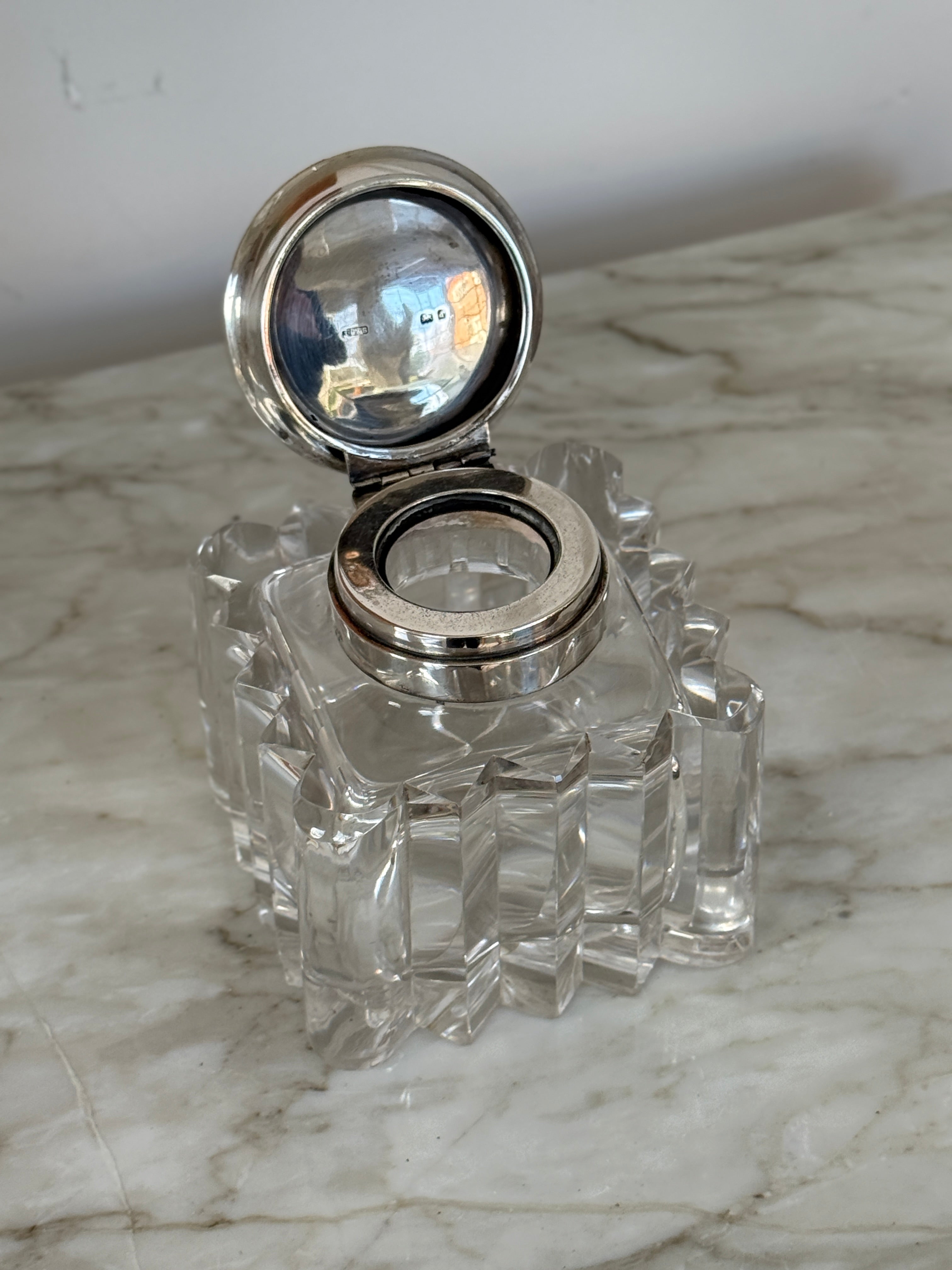 Cut Glass and Silver Inkwell