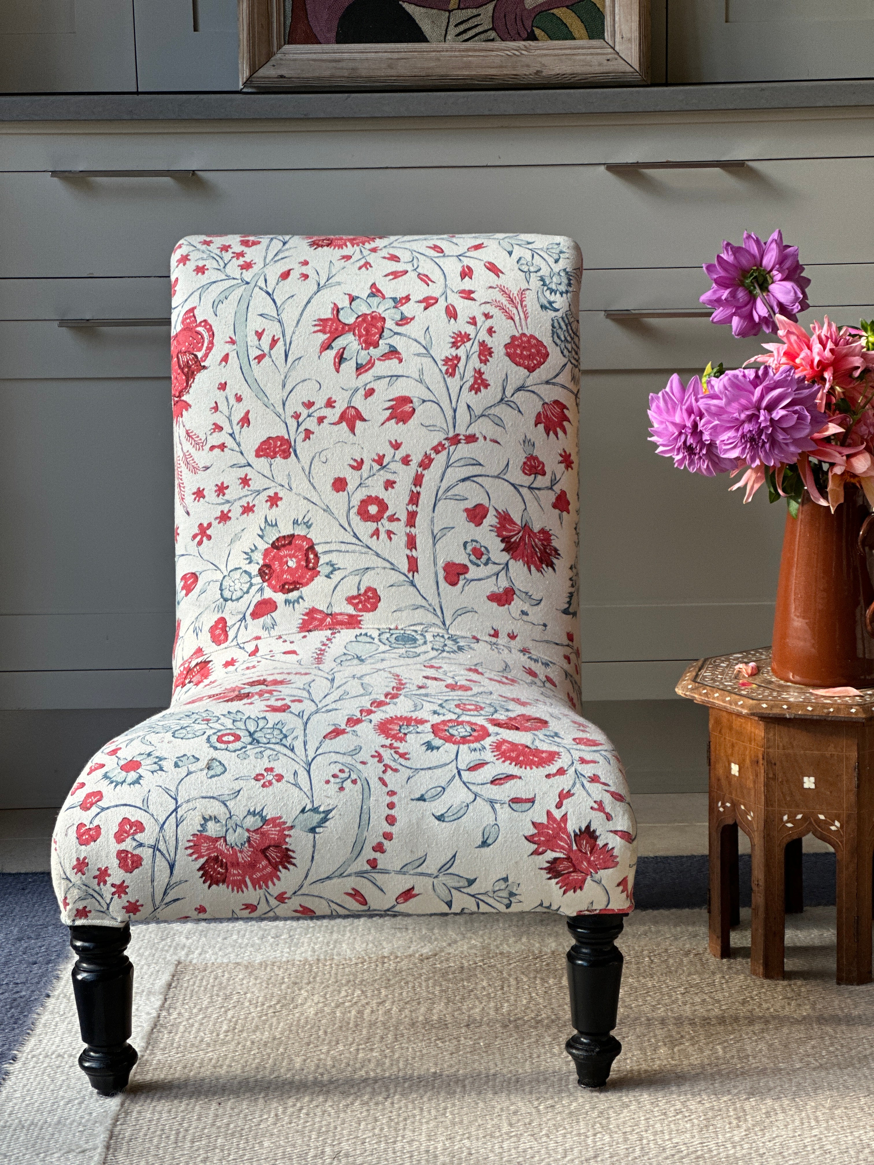 French Scroll back slipper chair in Soane Dianthus Chintz