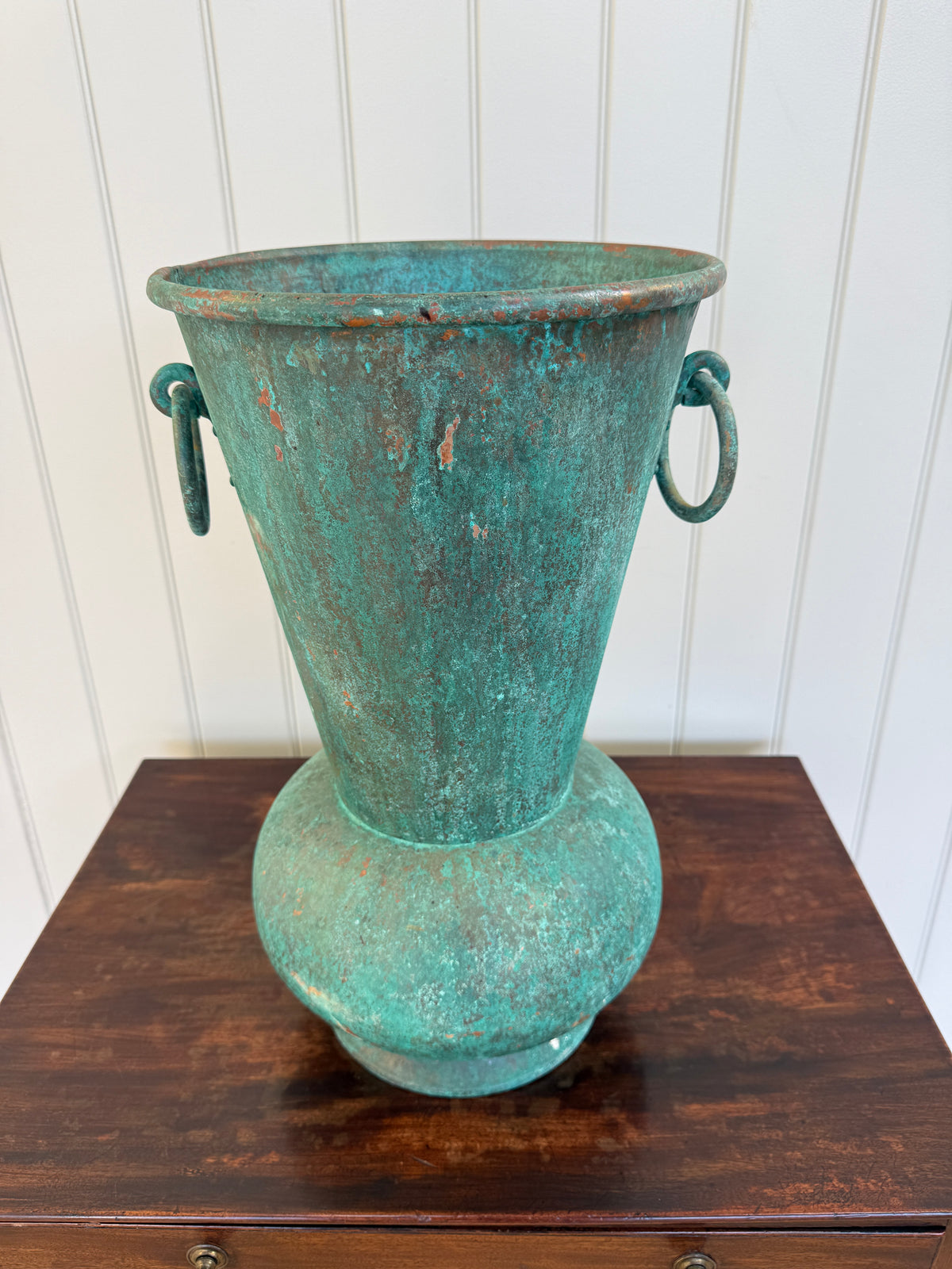 Verdigris Copper Urn with Ring Handles