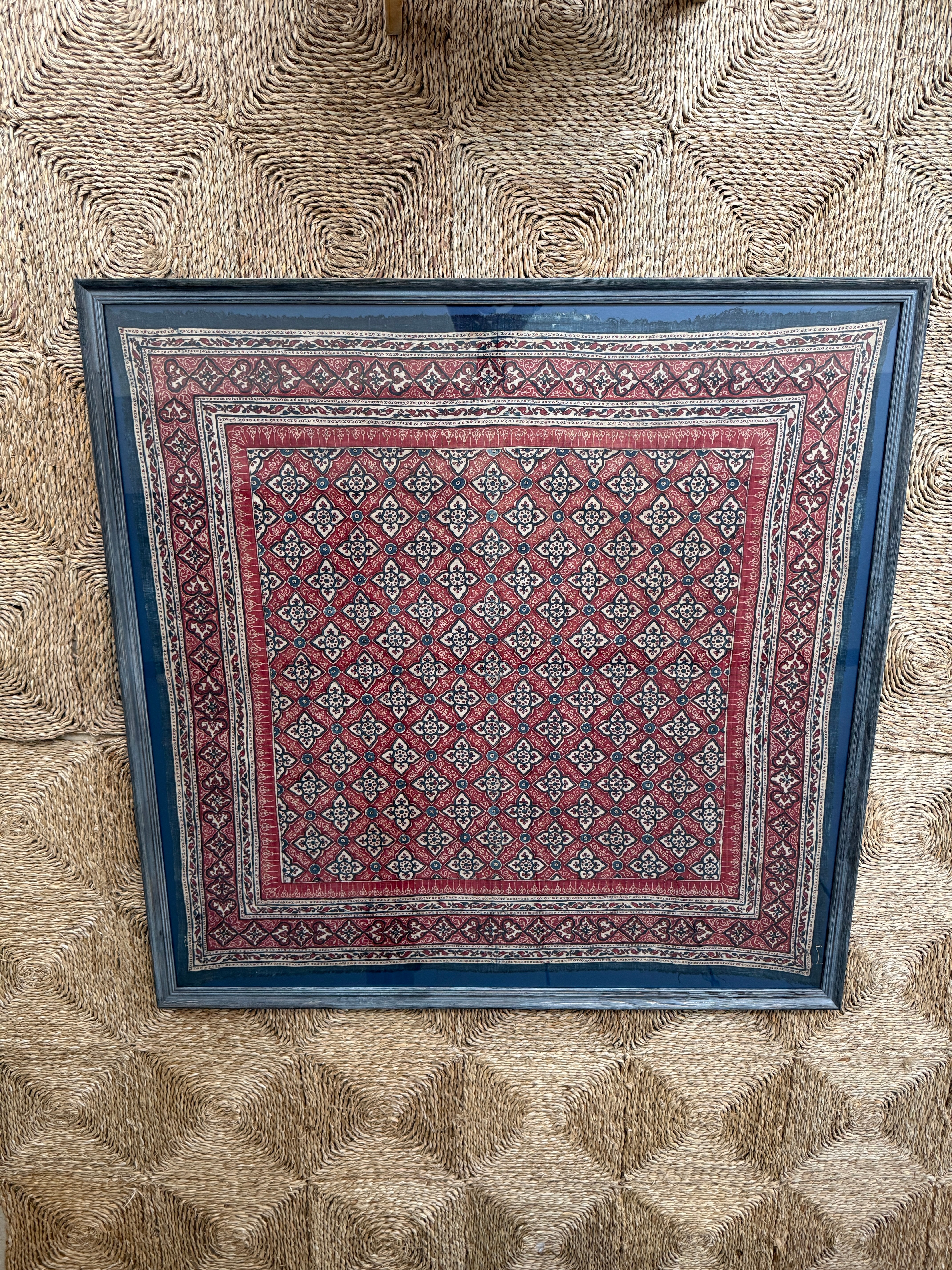 Antique Framed Sri Lankan Cotton Wall Hanging