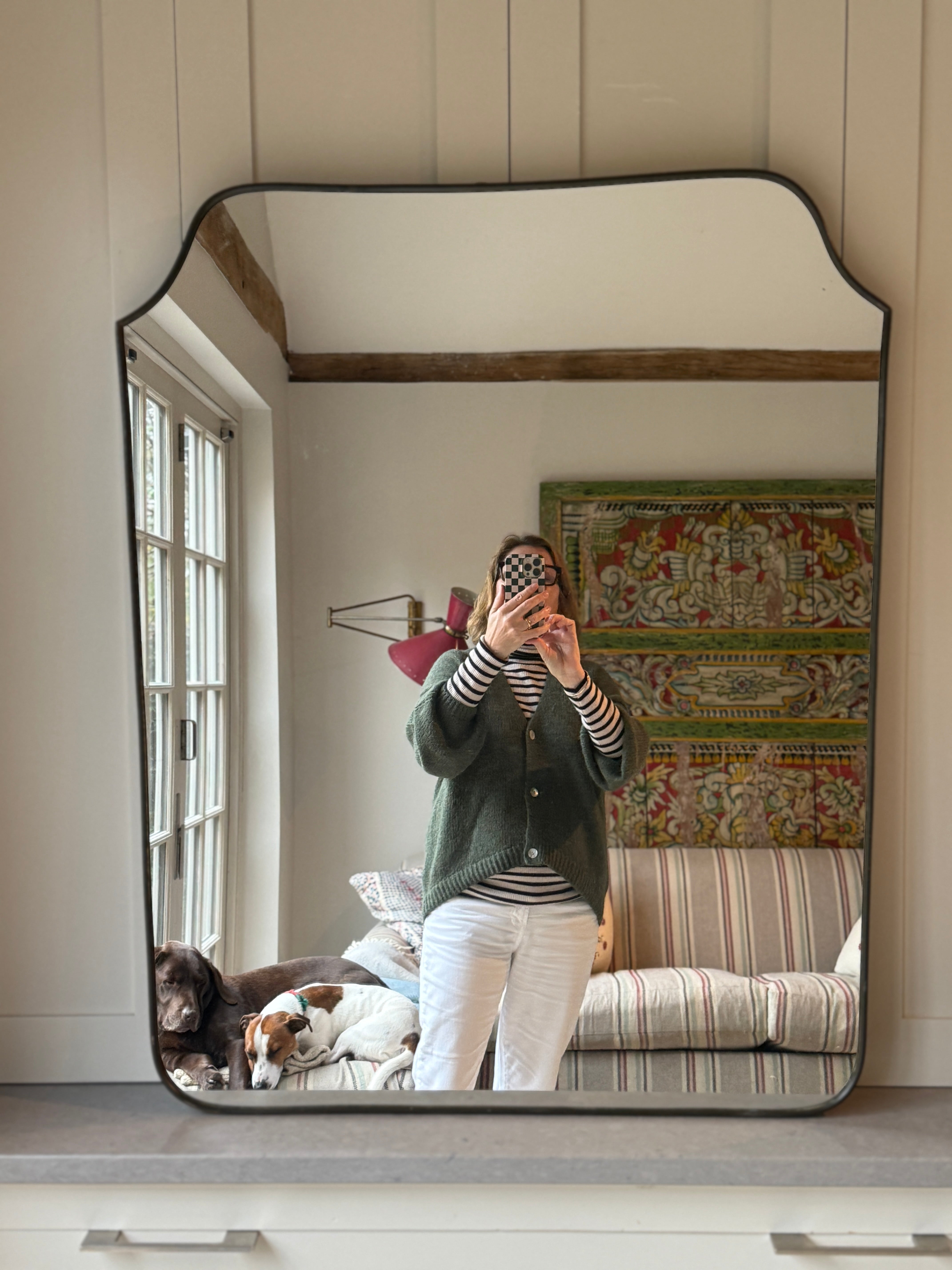 Large Italian Brass Shield Mirror