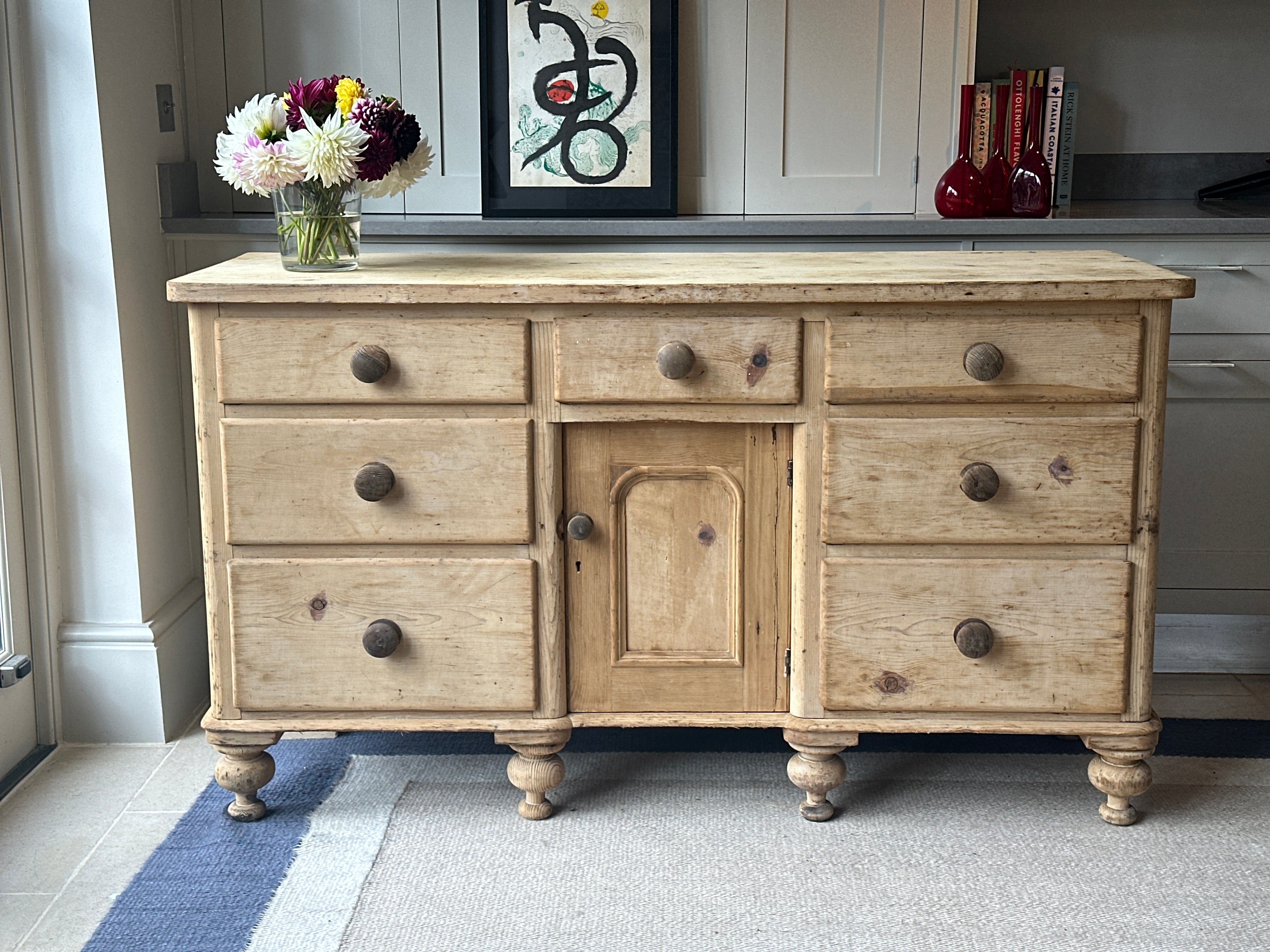 Large Attractive Antique Pine Dresser Base