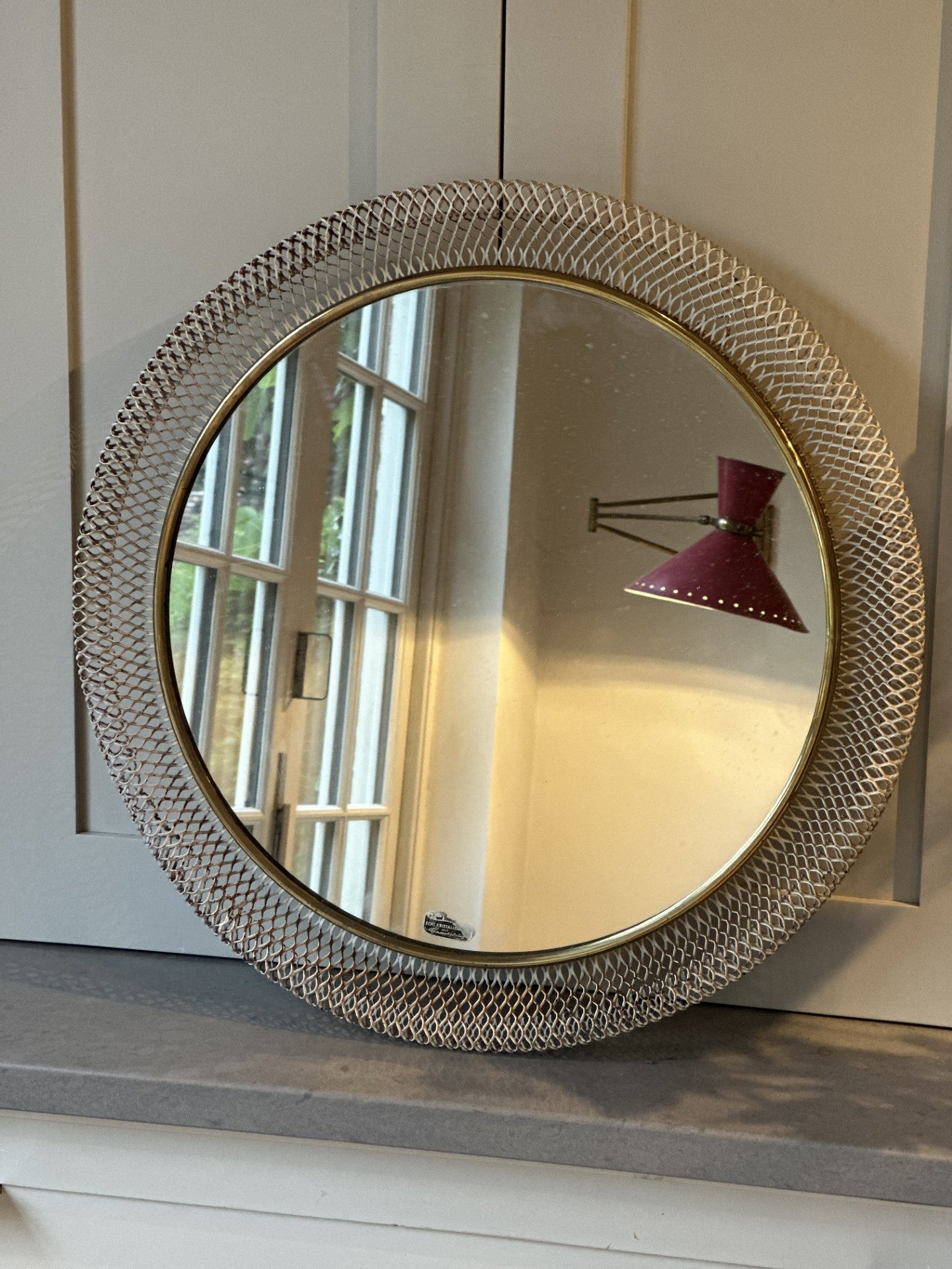 1950s German Round Mesh & Brass Mirror