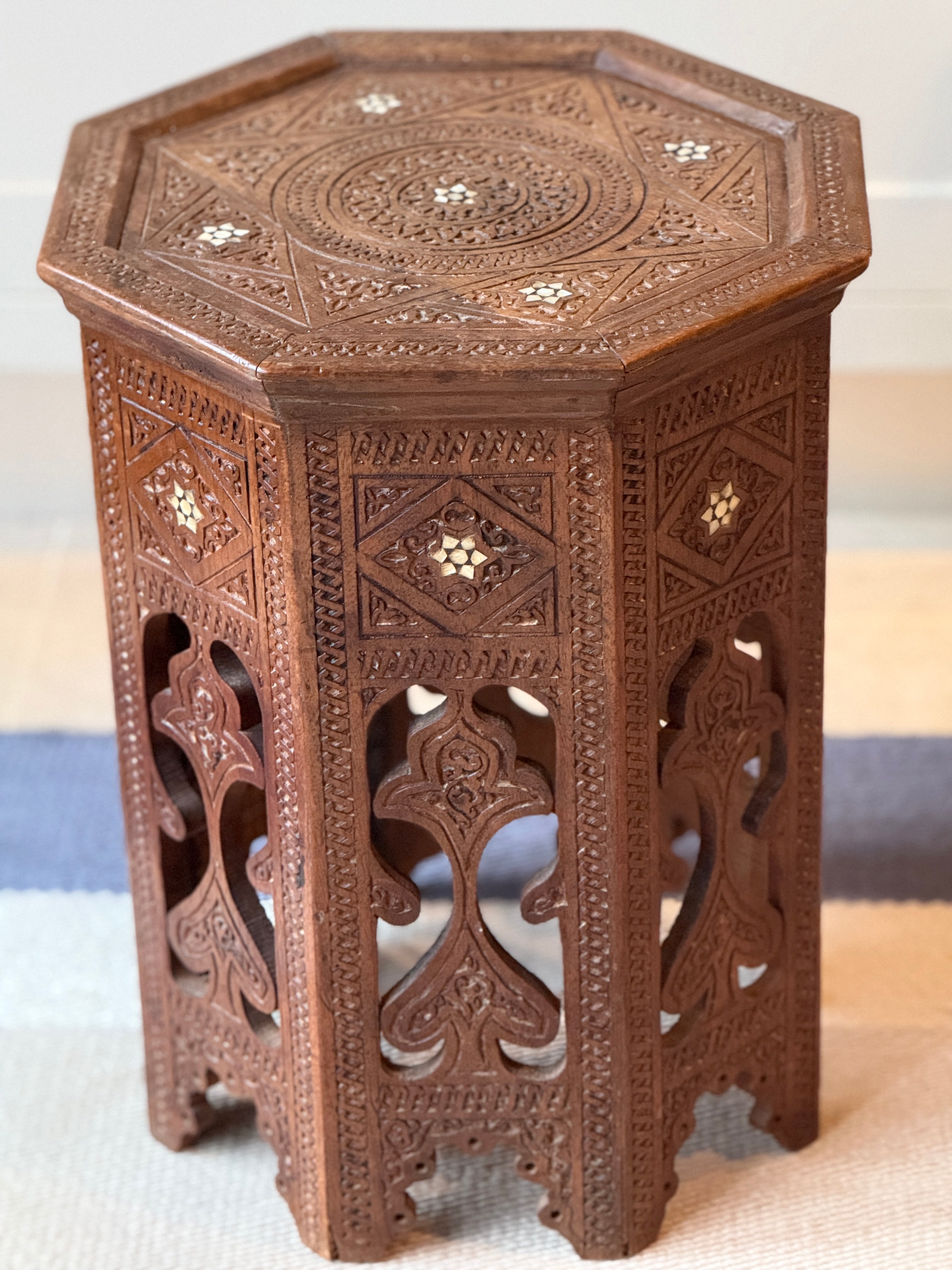 Octaganol Carved Moroccan Table