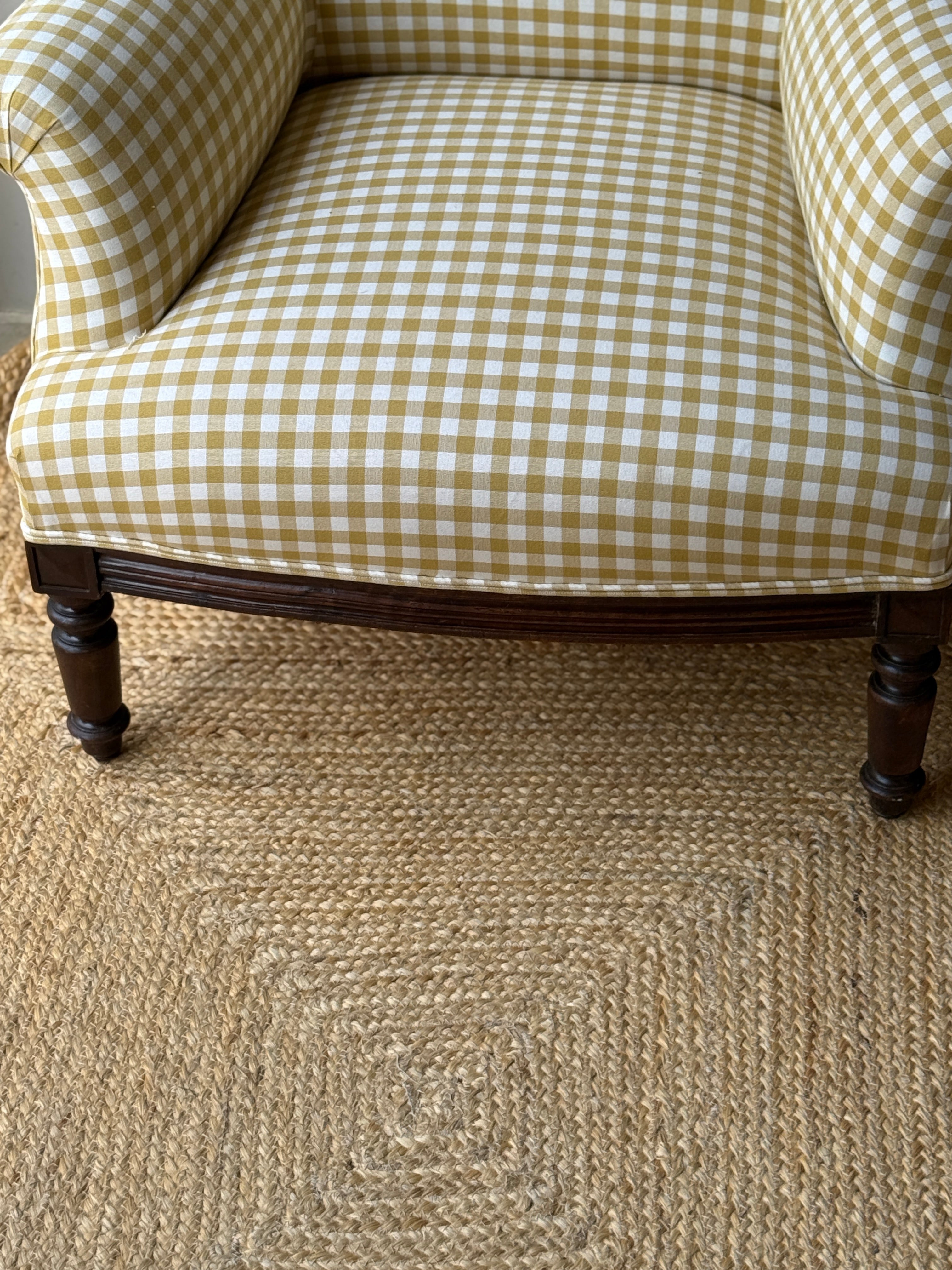 A Pair of Napoleon III Armchairs, Reupholstered in Yellow Gingham