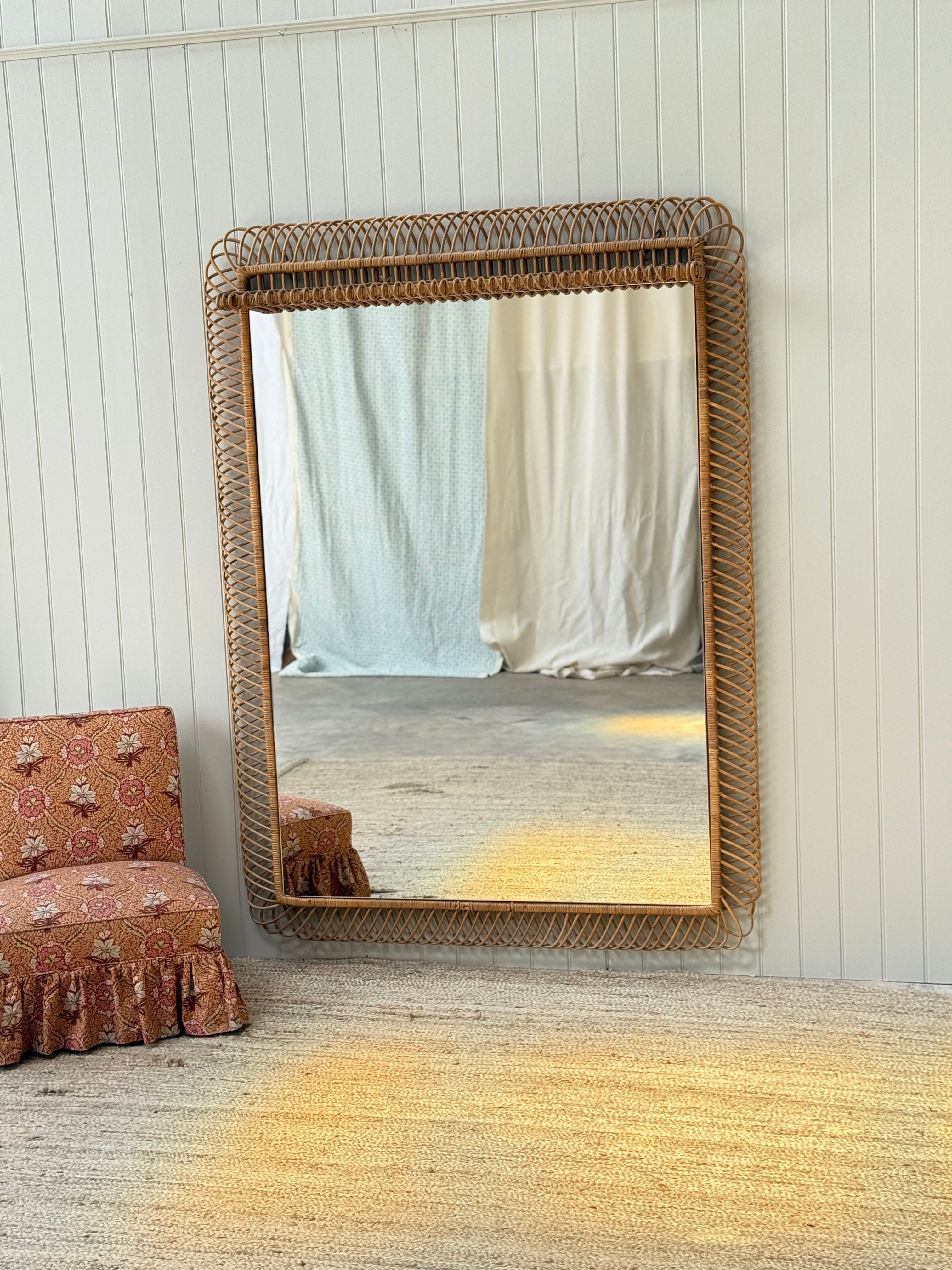 Huge Vintage Italian Cane Mirror