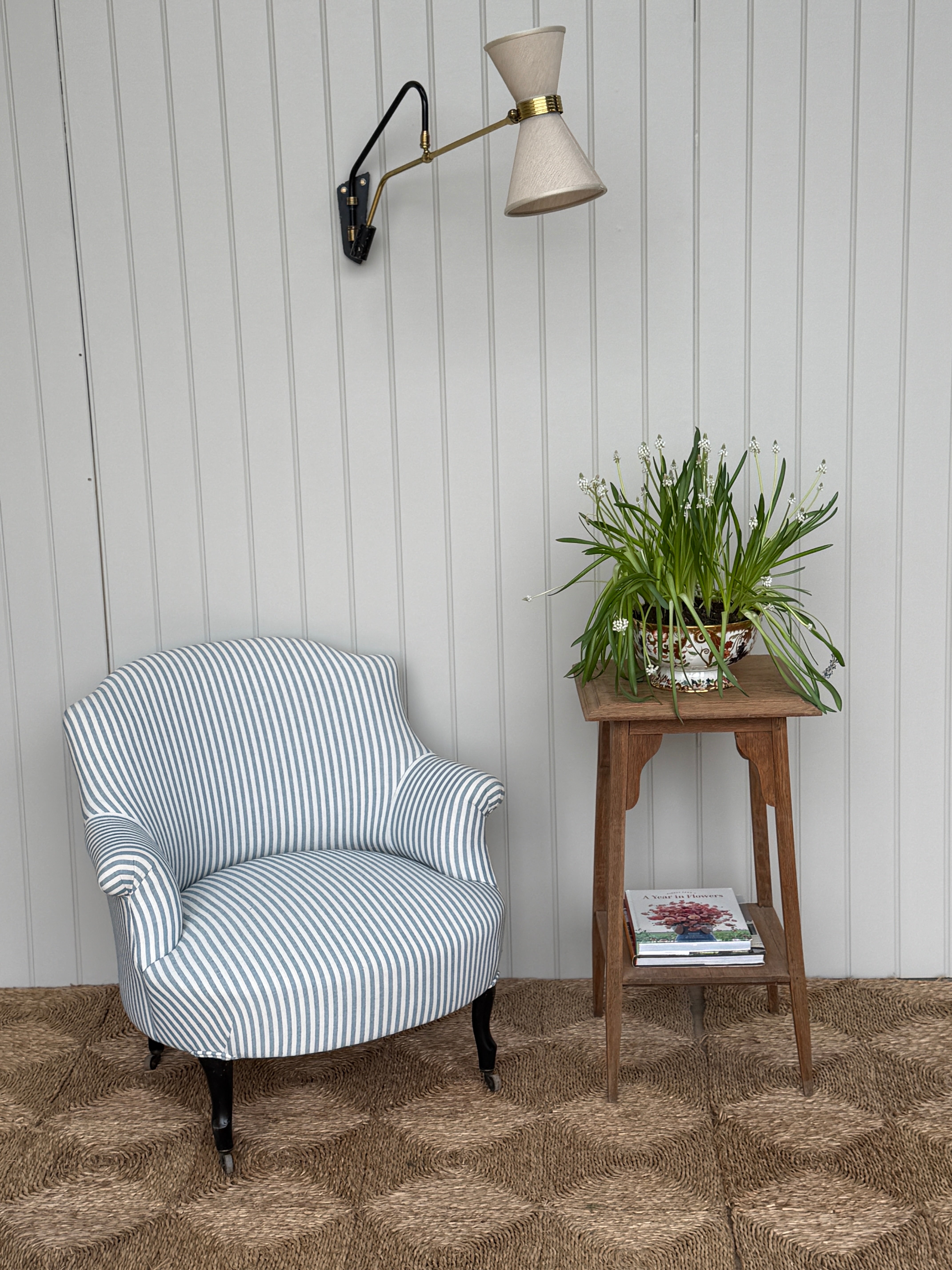 Single Chapeau de Gandarme armchair in Blue Ticking