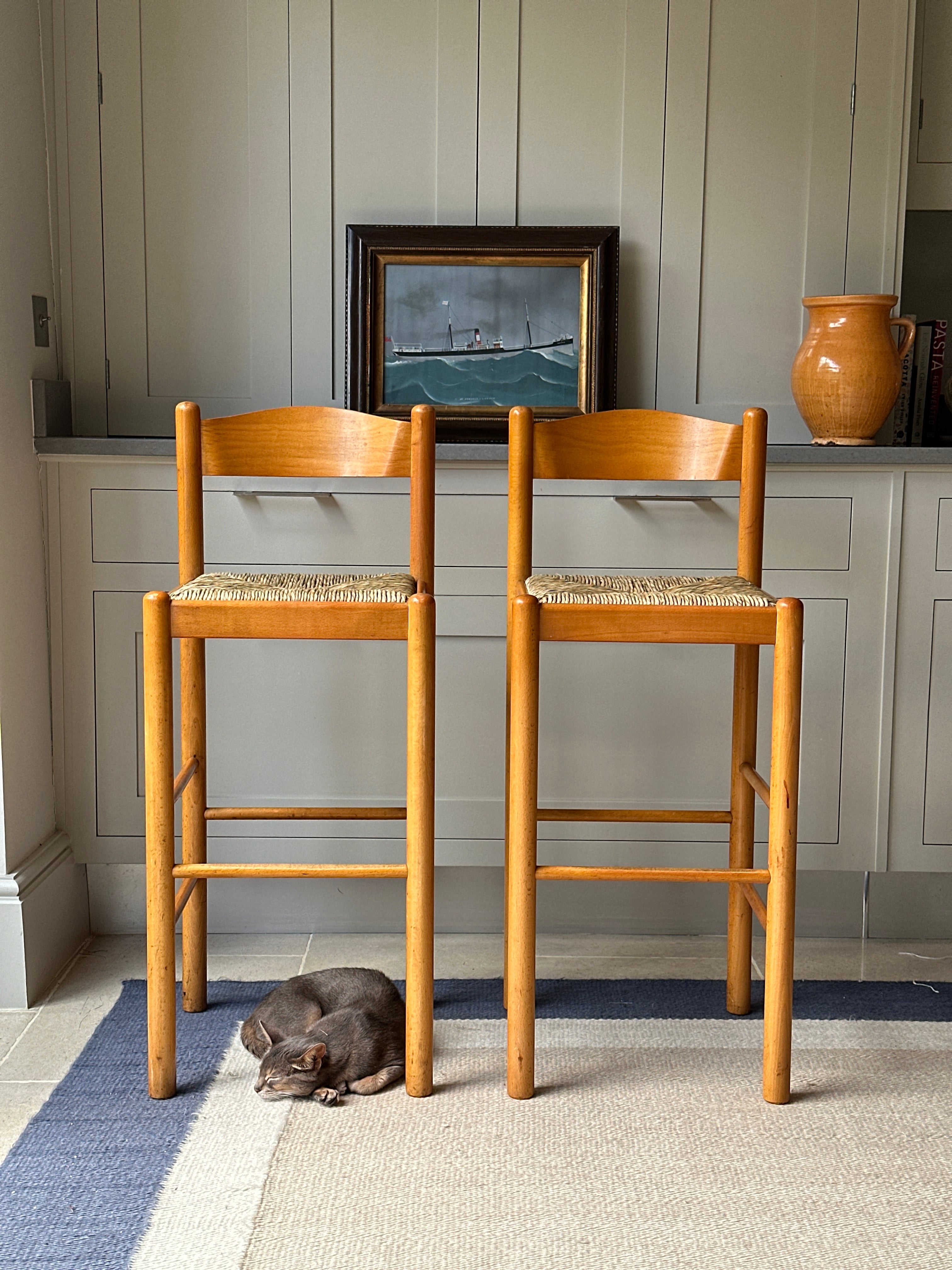 Pair of Natural Beech bar stools