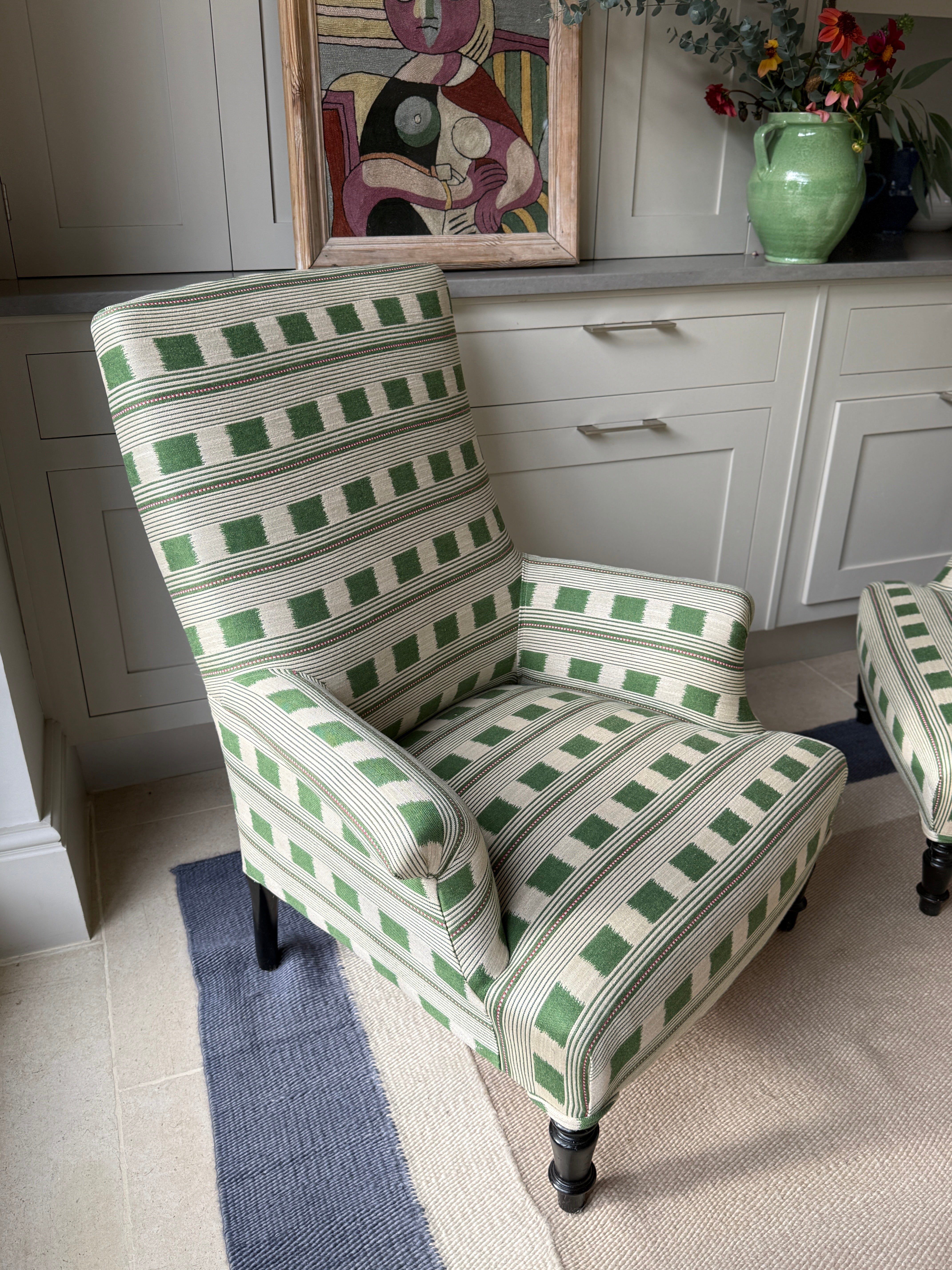 Pair of 19th Century French armchairs in Christopher Farr ‘Lost and Found’