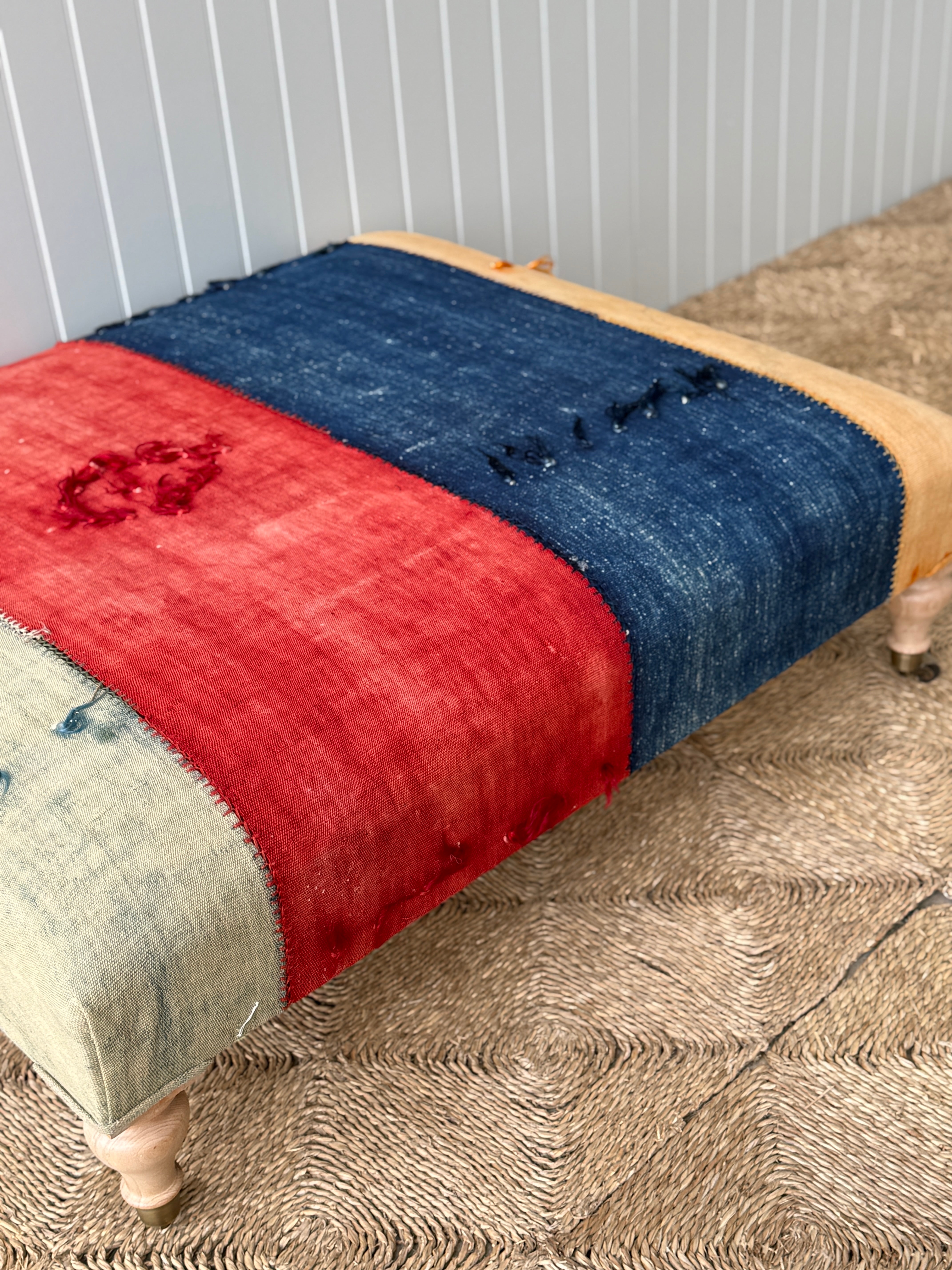 Large Ottoman in Antique Anatolian Perde Textile