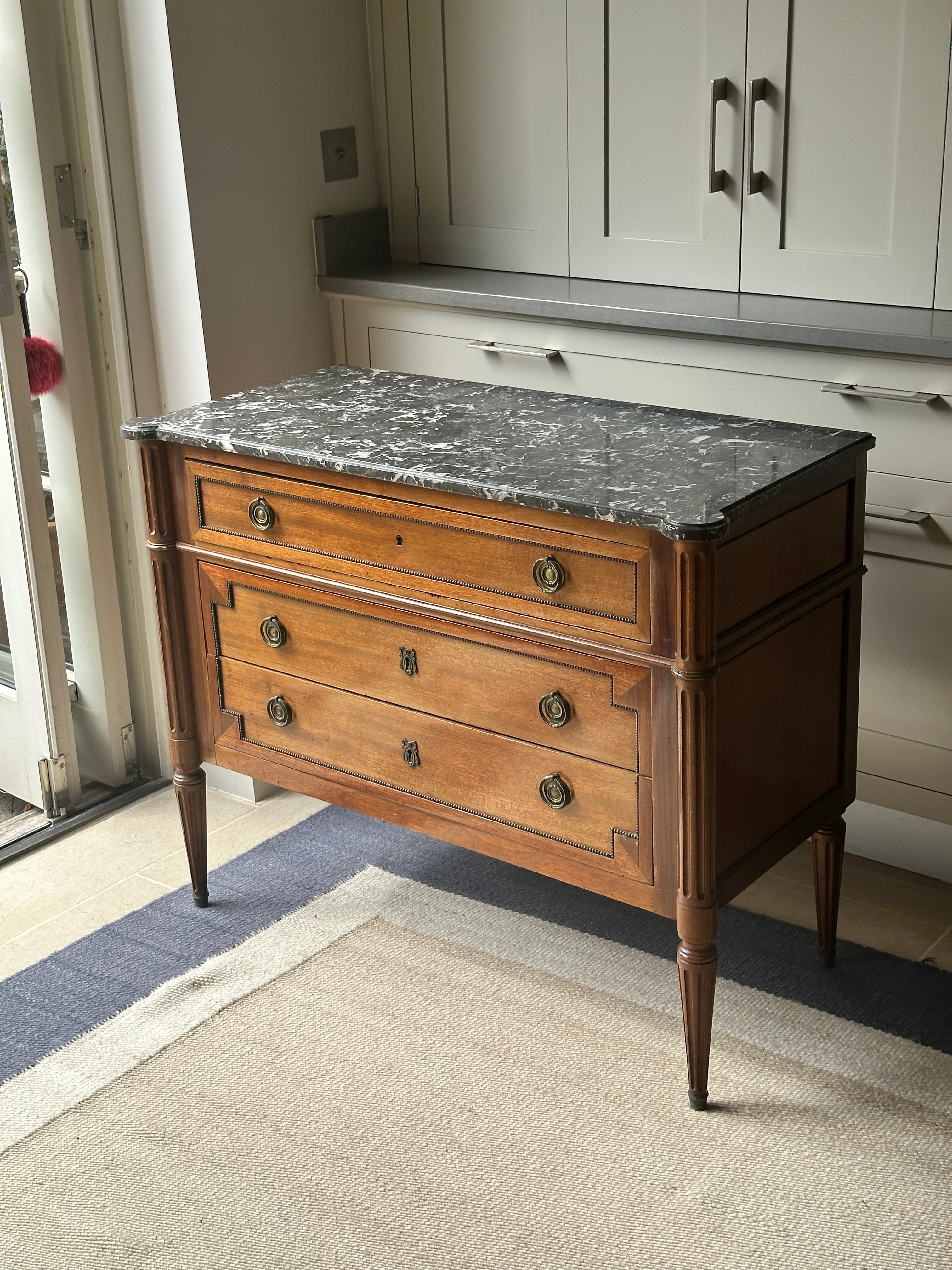 Elegant French Commode with Dappled Grey Marble Top