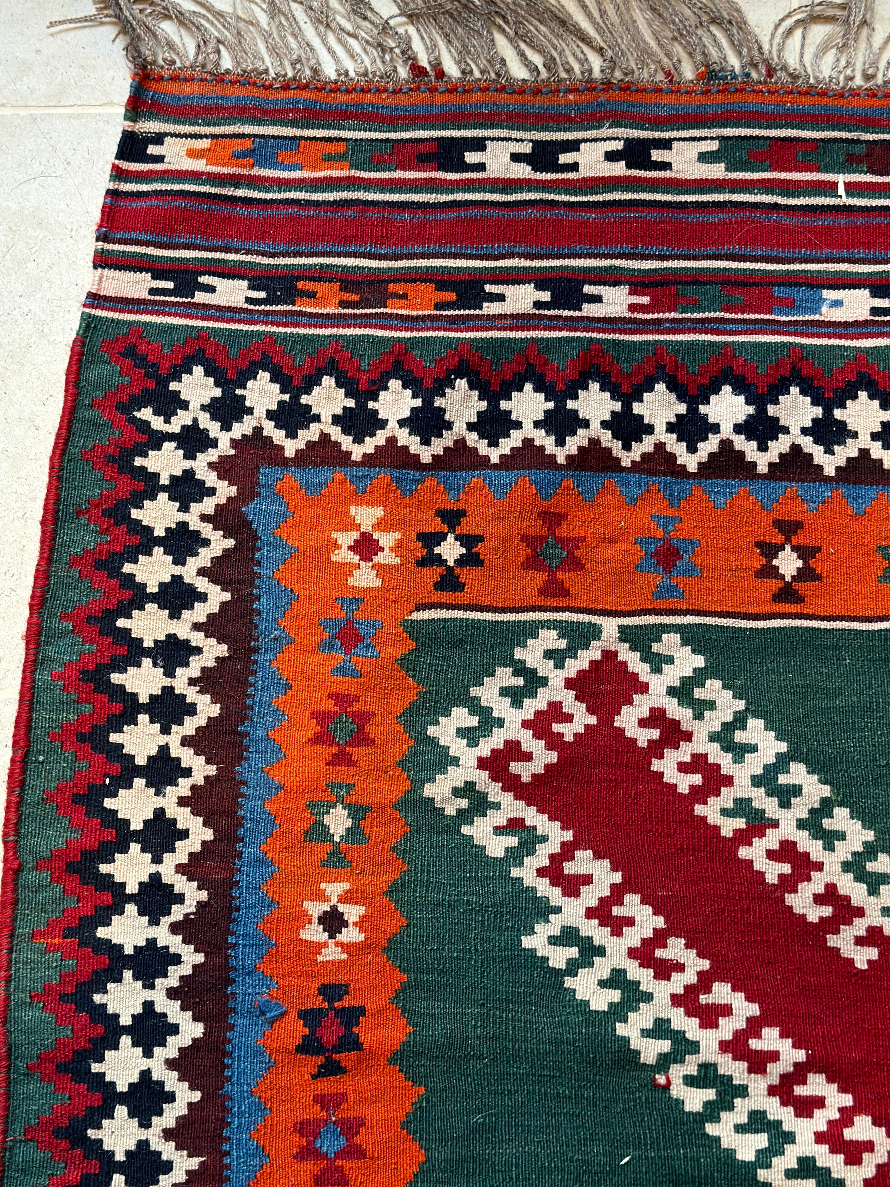 Vintage Persian Qashqai Kilim in vibrant colour.