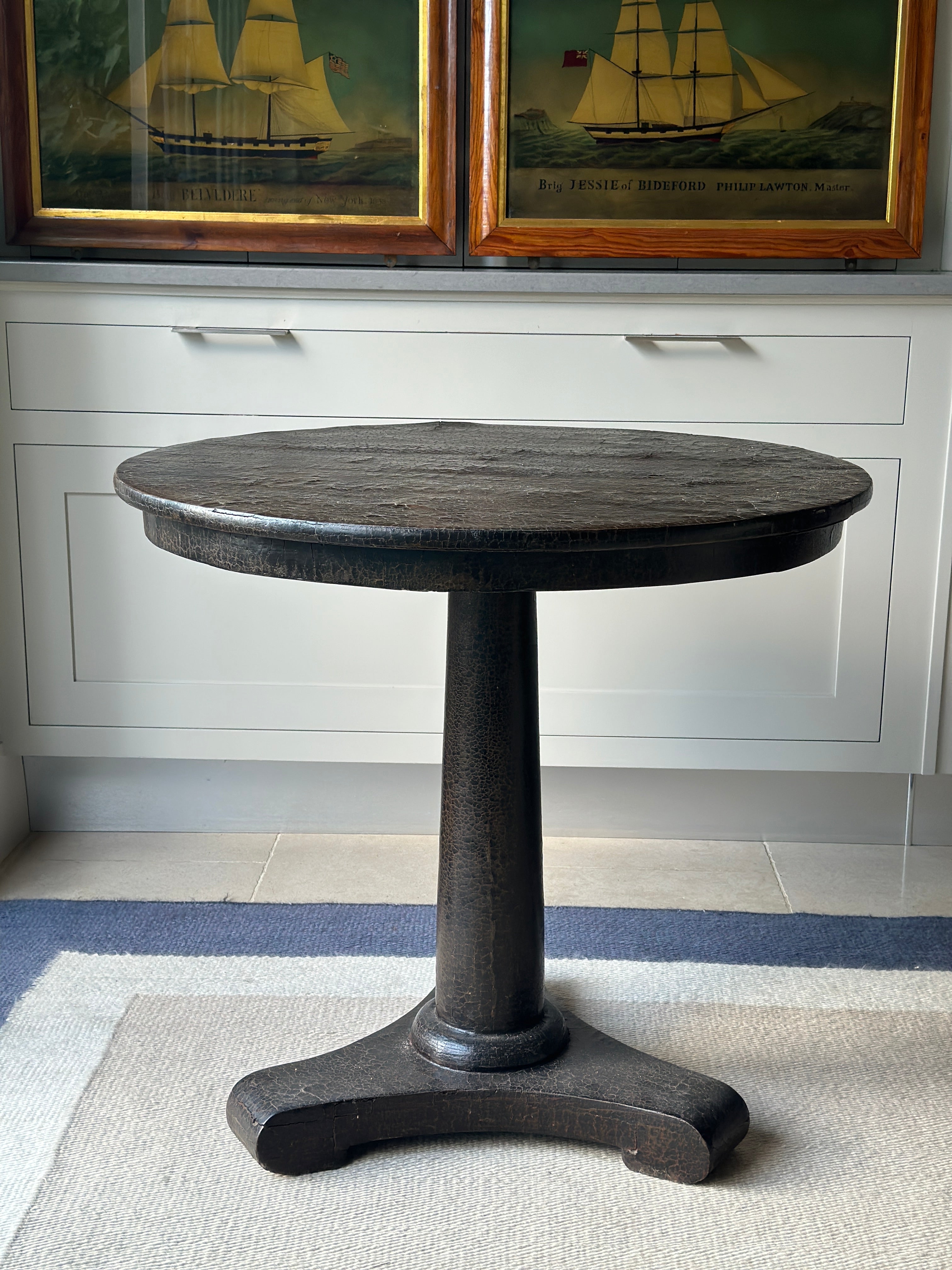 Vintage Leather Clad Pedestal Table