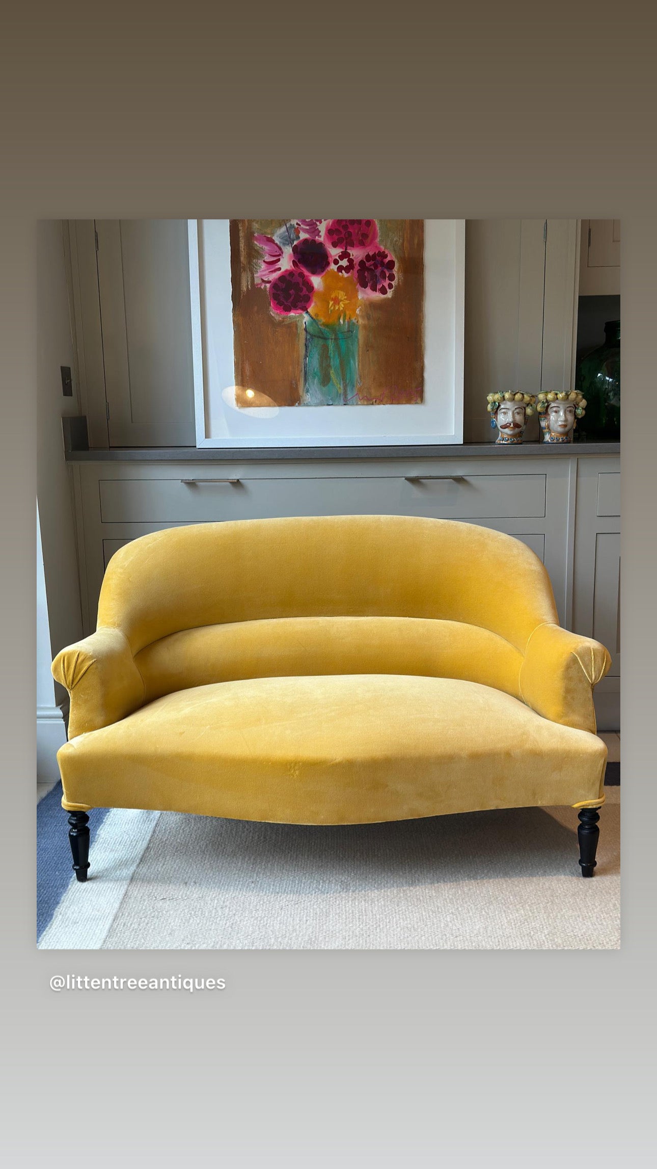 SALE - Charming extra small French  ‘loveseat’ sofa in RU Cotton Velvet