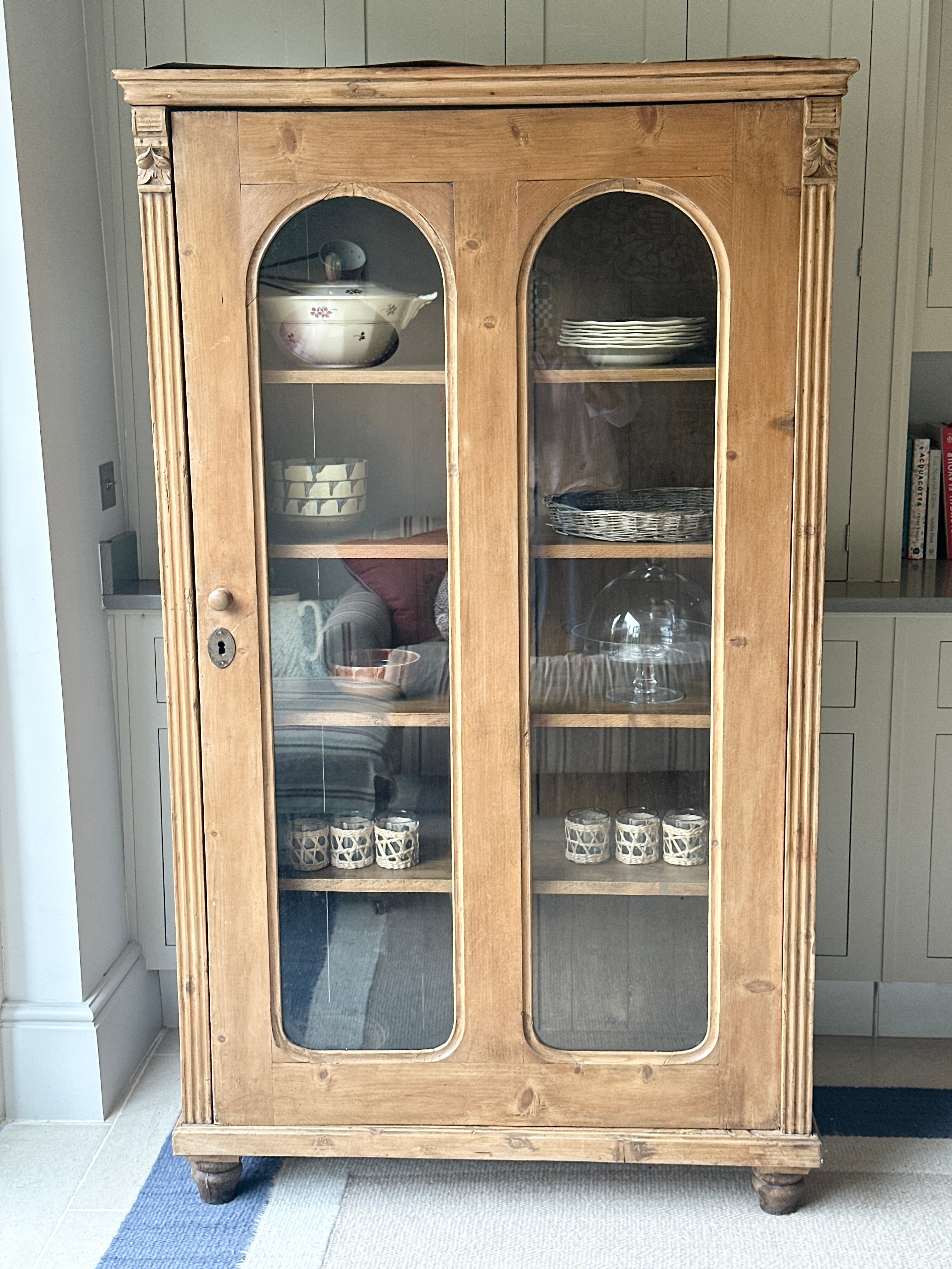 Lovely Continental Glazed Pine Cabinet with lots of storage