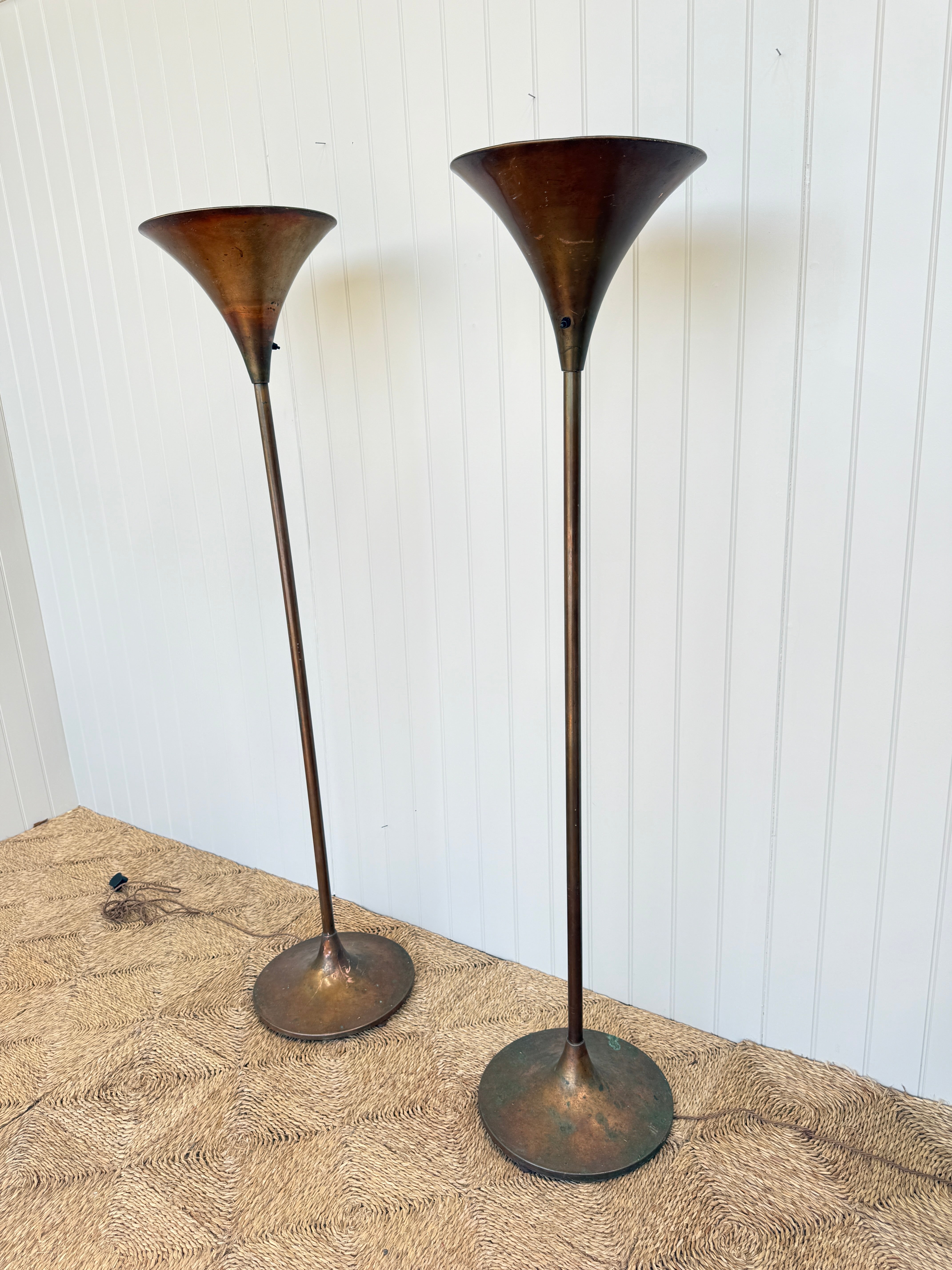 Pair of Tall Italian Copper Uplighters