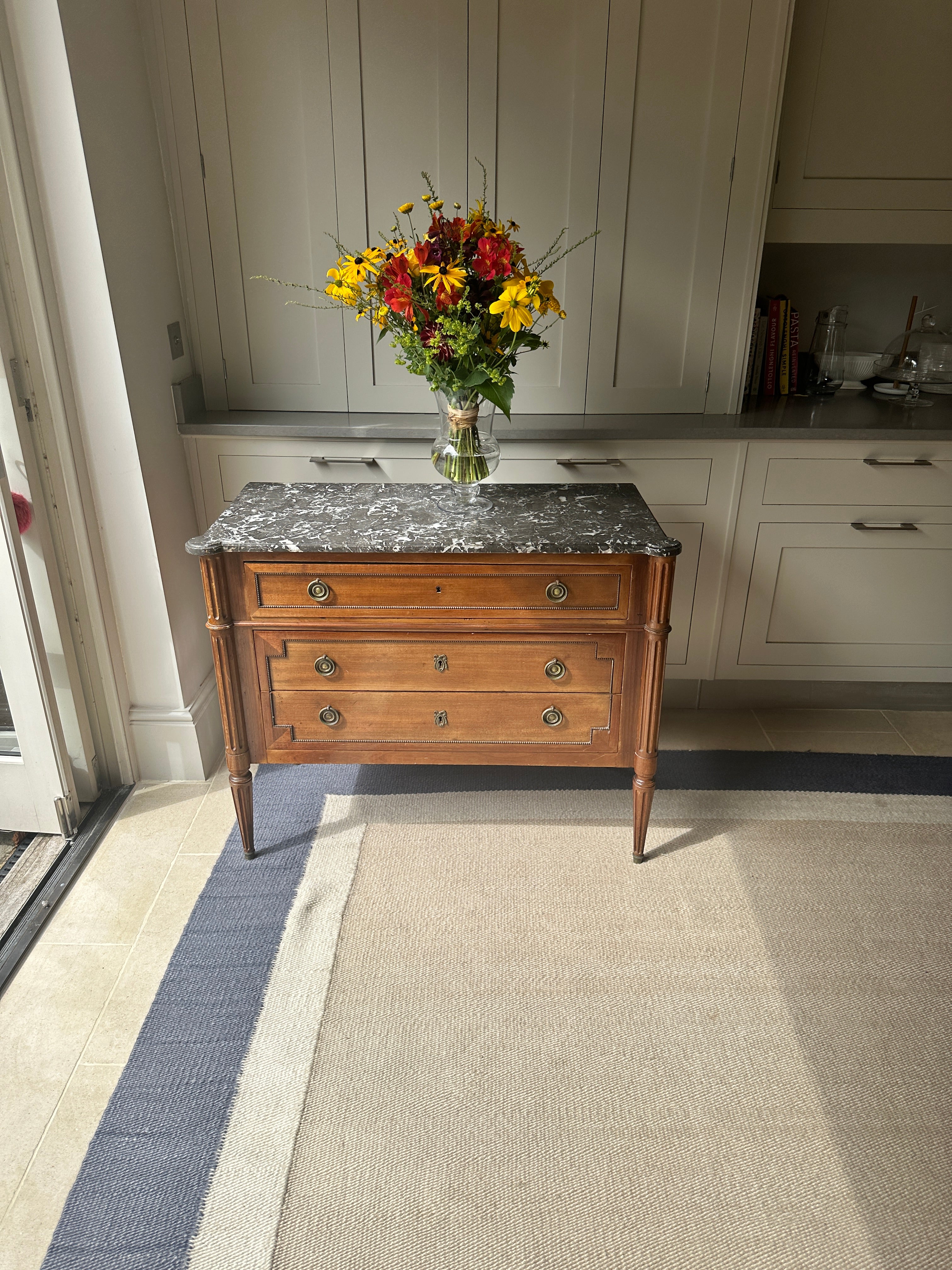 Elegant French Commode with Dappled Grey Marble Top