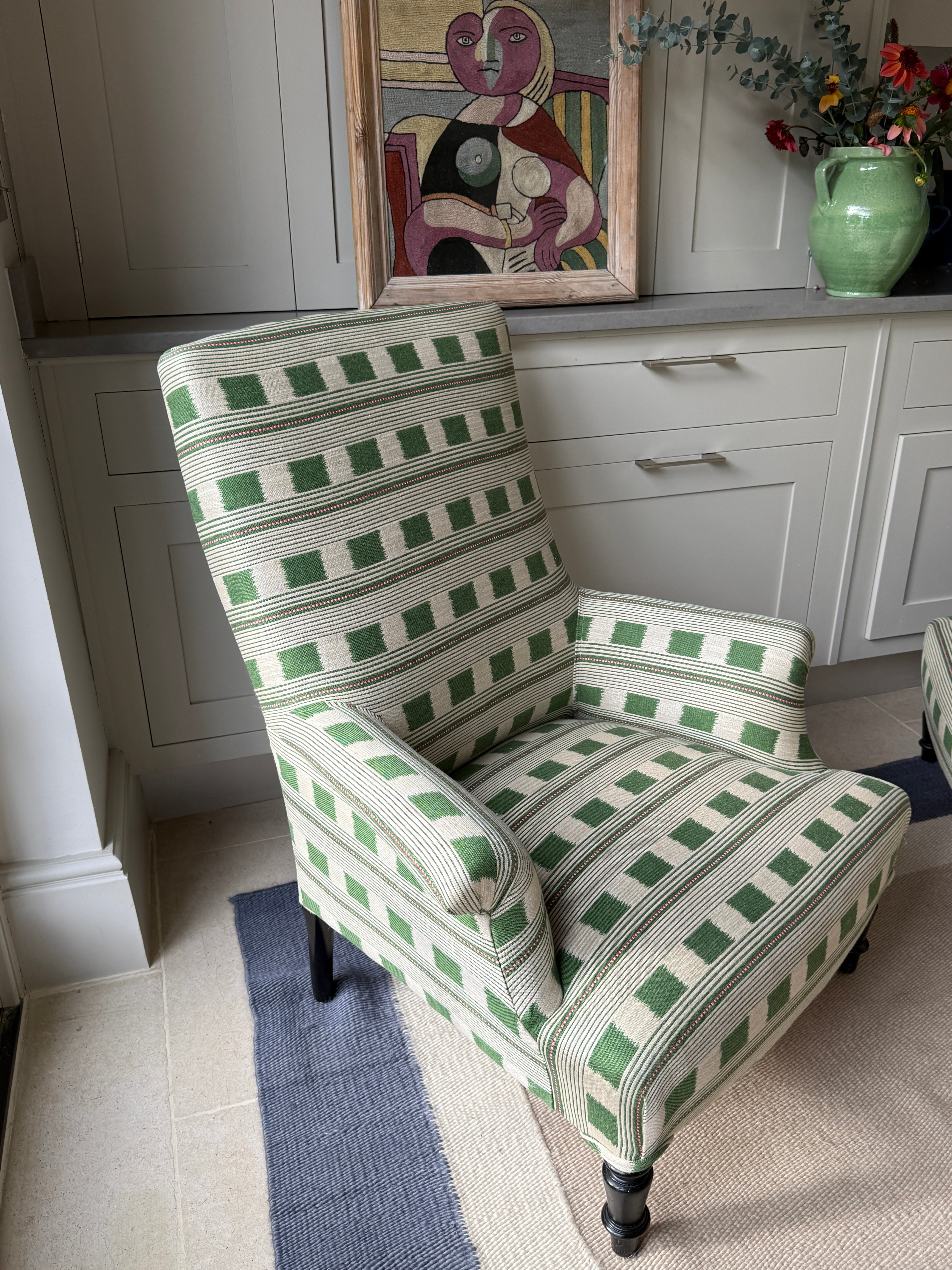 Pair of 19th Century French armchairs in Christopher Farr ‘Lost and Found’