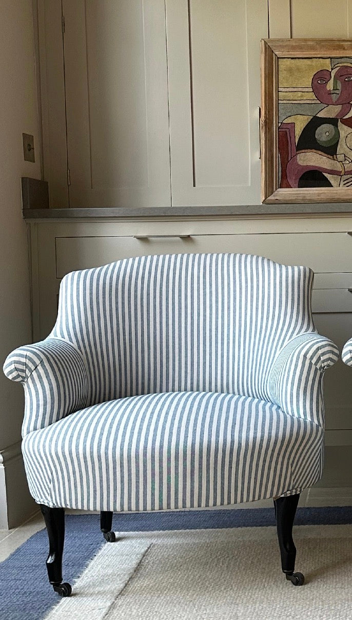 Single Chapeau de Gandarme armchair in Blue Ticking