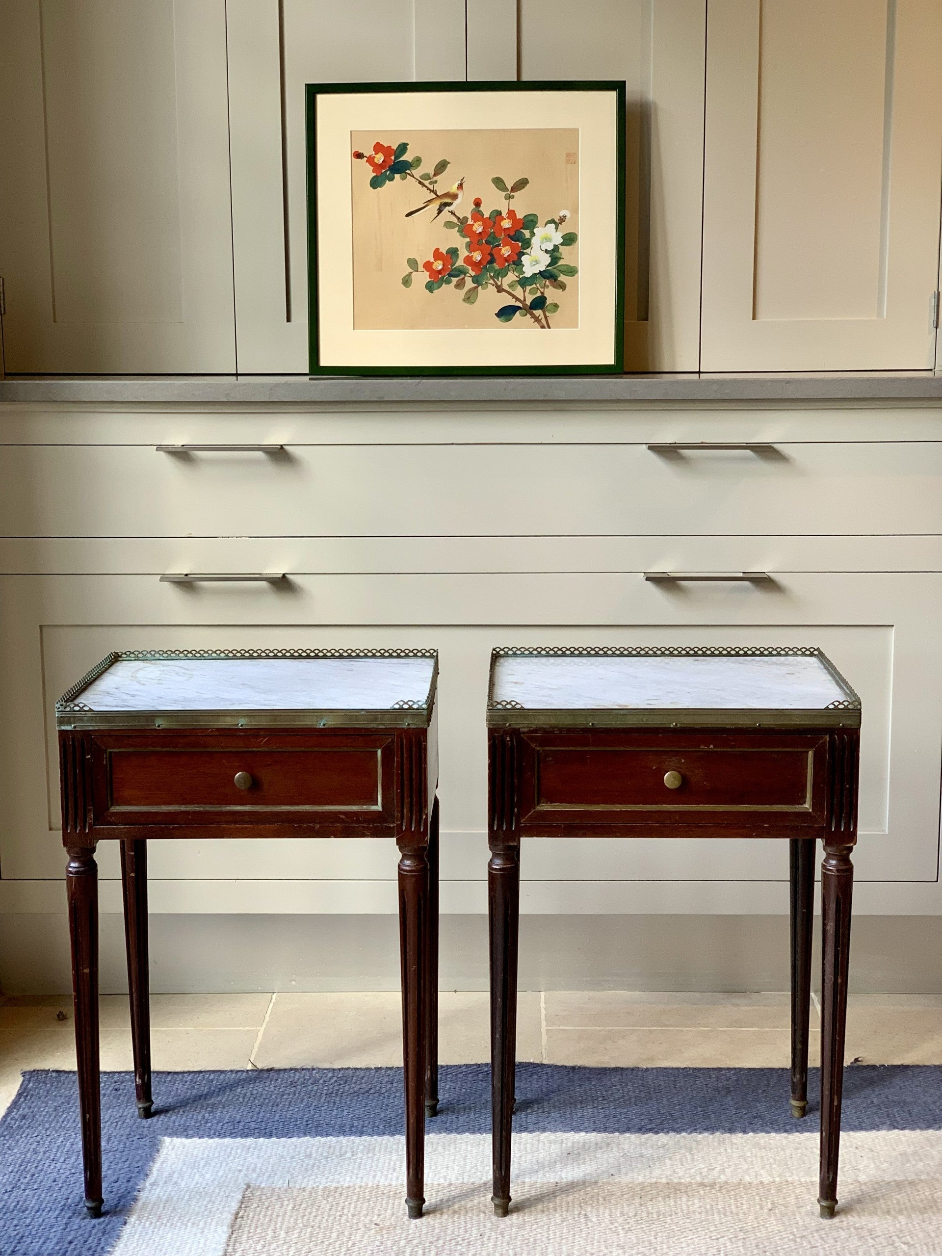 Pair of Small  Marble Topped Bedside Tables