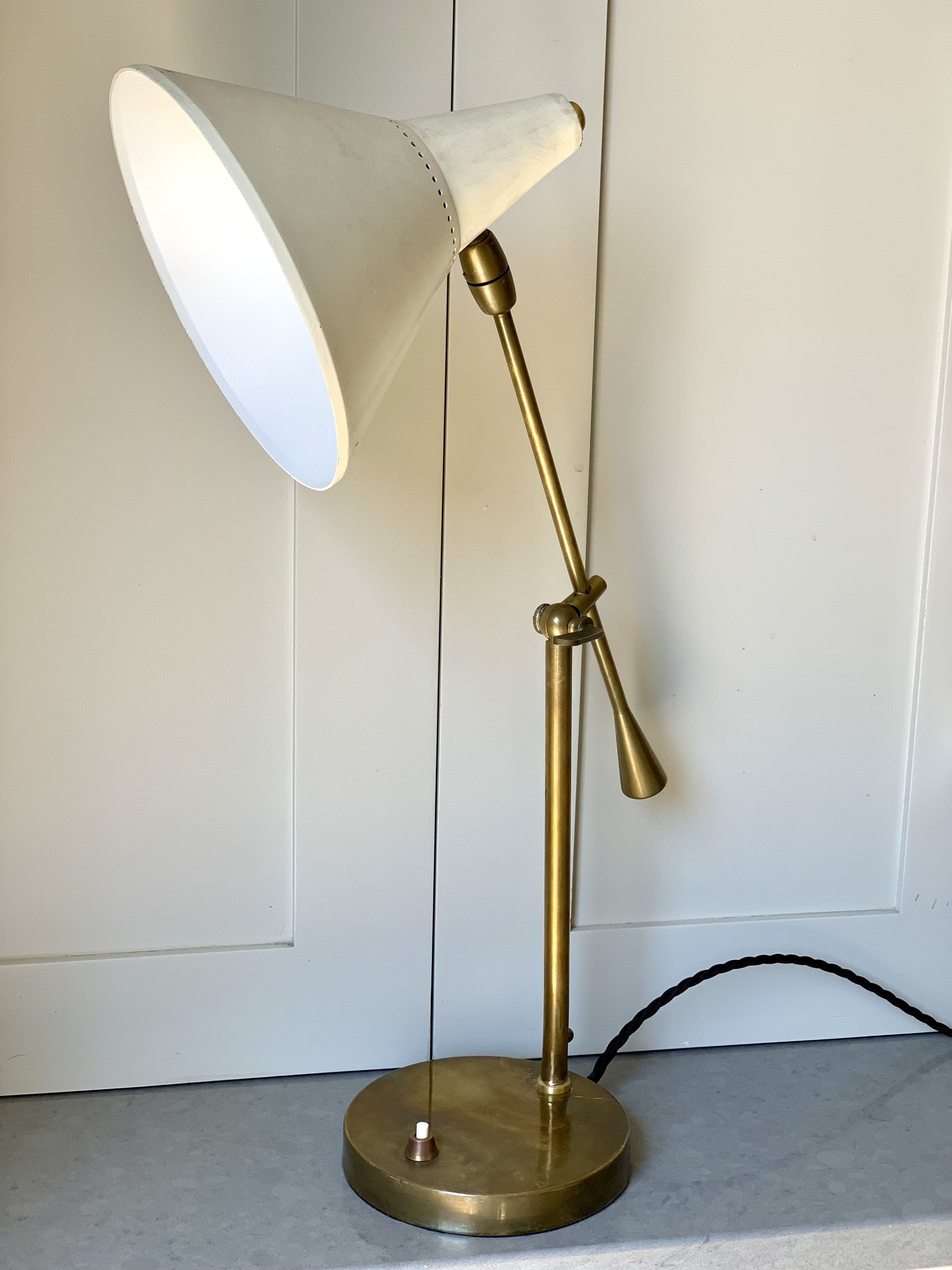 Cream & Brass Italian 1950s Desk Lamp