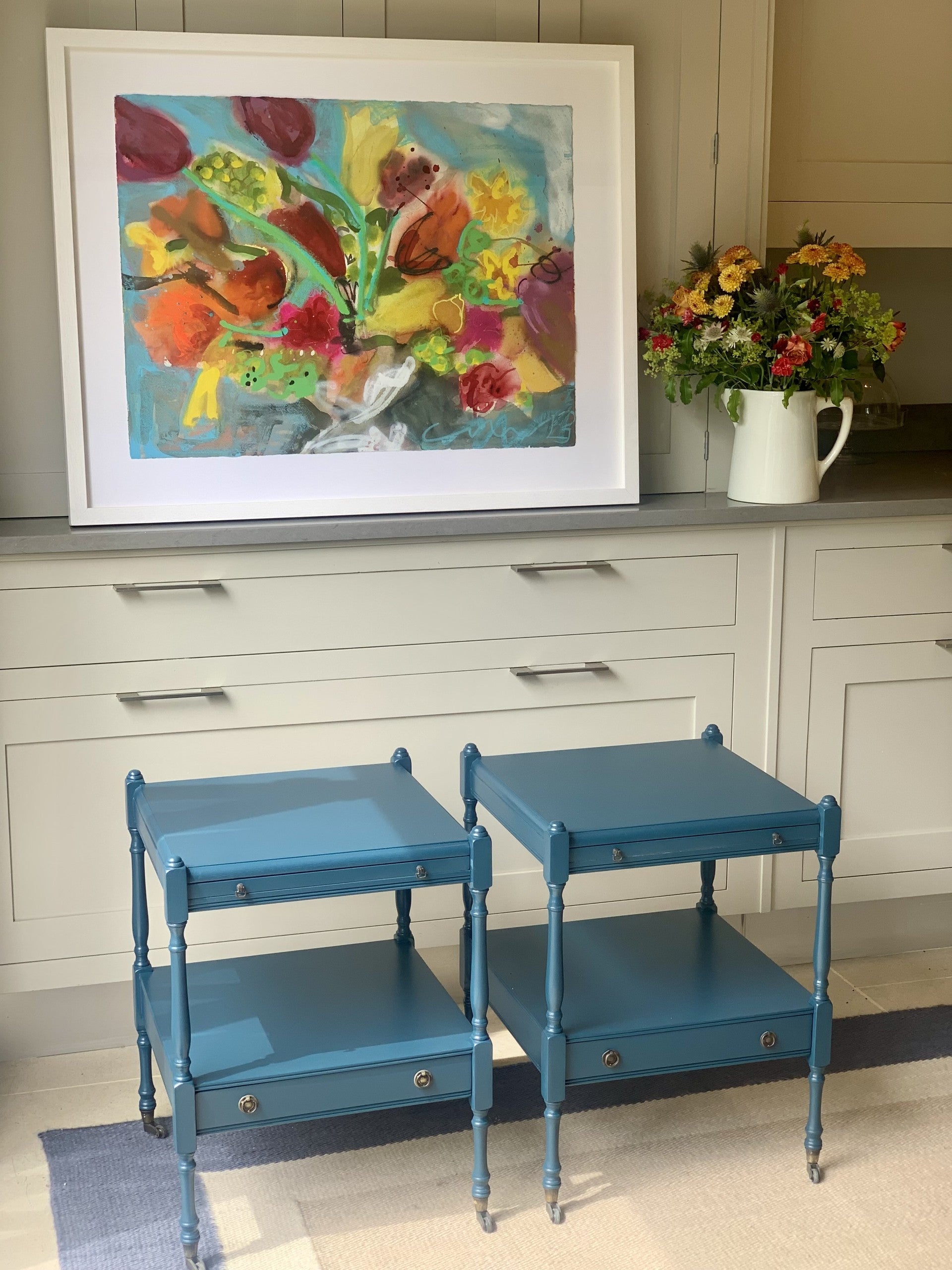 Pair of Low Bedside Tables in F&B Hague Blue