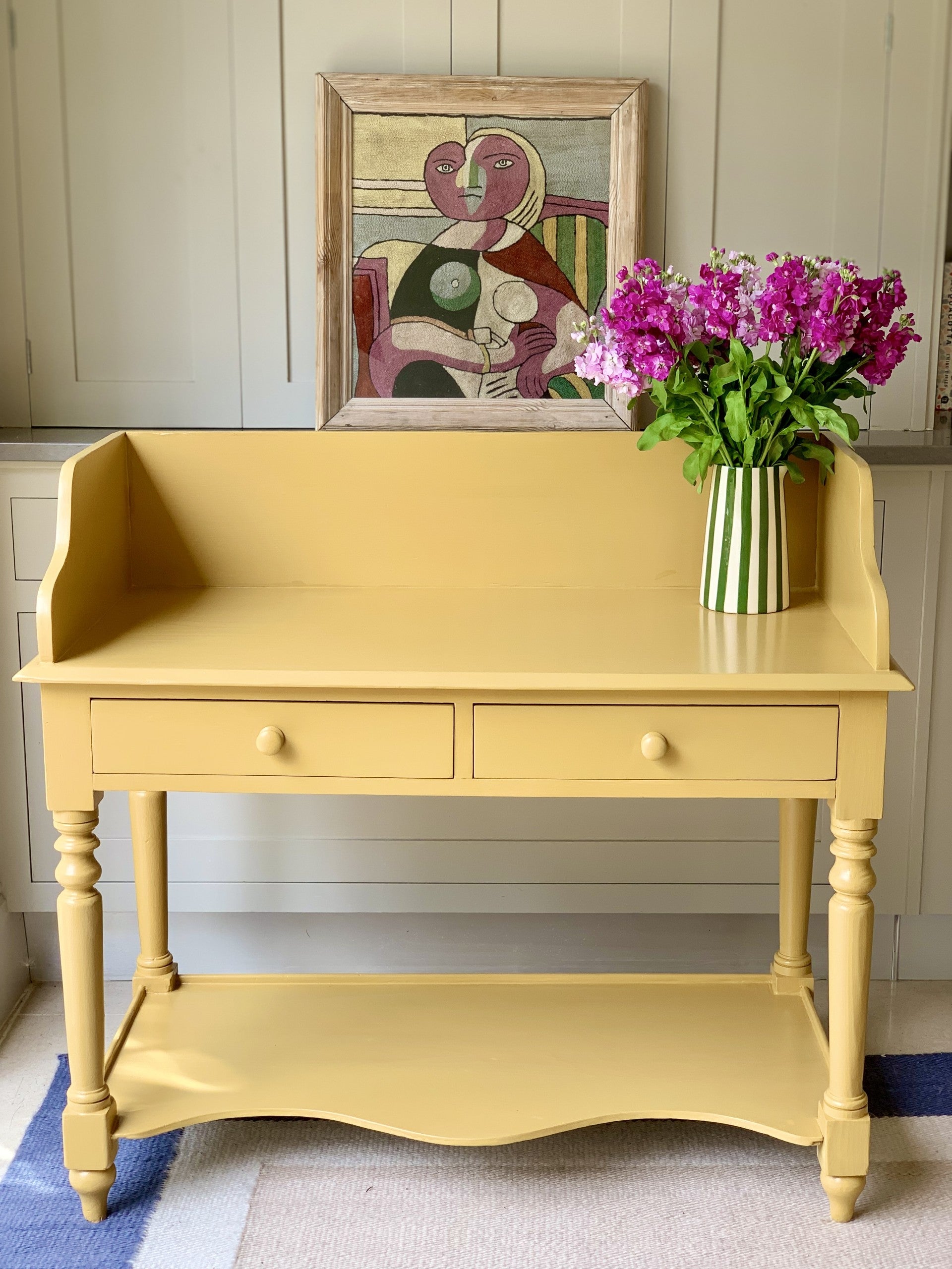 Large Vintage Pine Washstand Painted in FB India Yellow