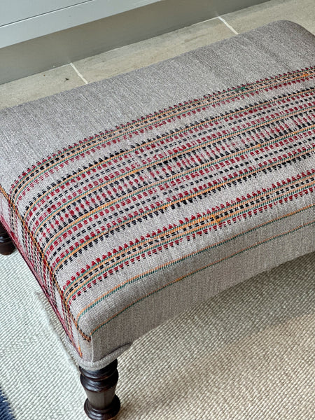 French Ottoman Reupholstered in a Jaisalmeri Embroidered Shawl