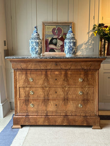 Louis Philippe Marble Commode in Pale Walnut