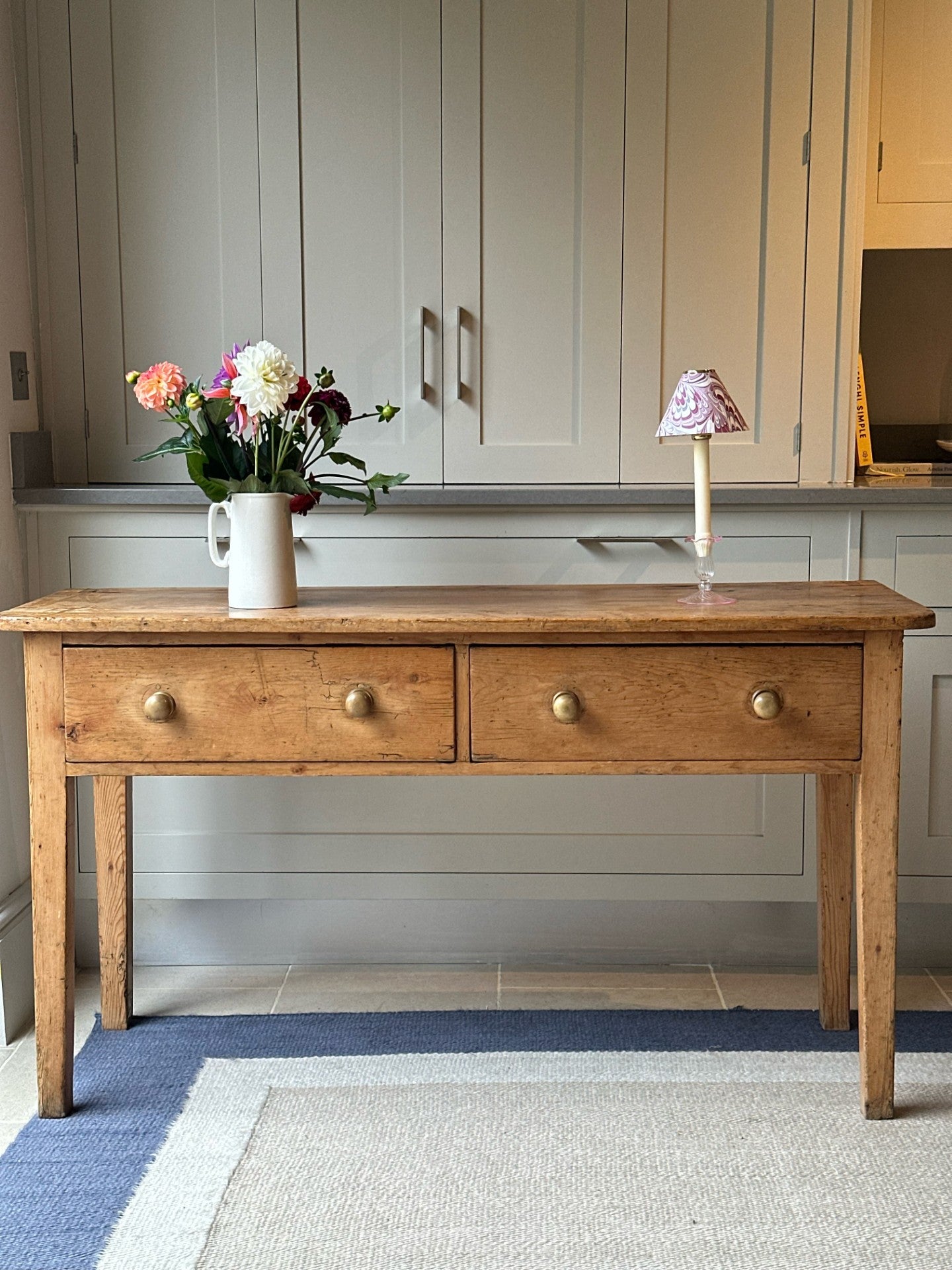 Early Victorian Pine Dresser Base with 2 large drawers