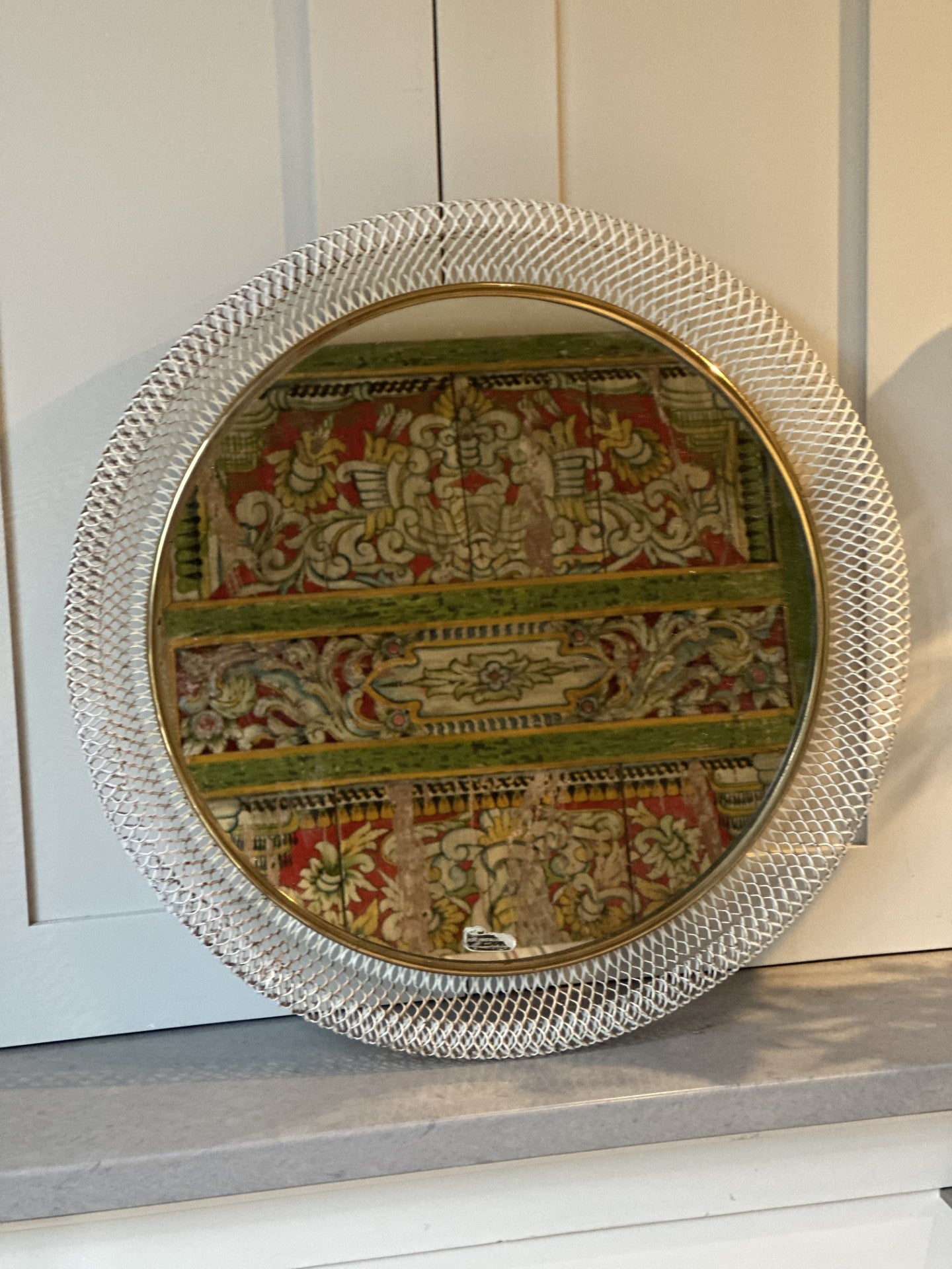 1950s German Round Mesh & Brass Mirror