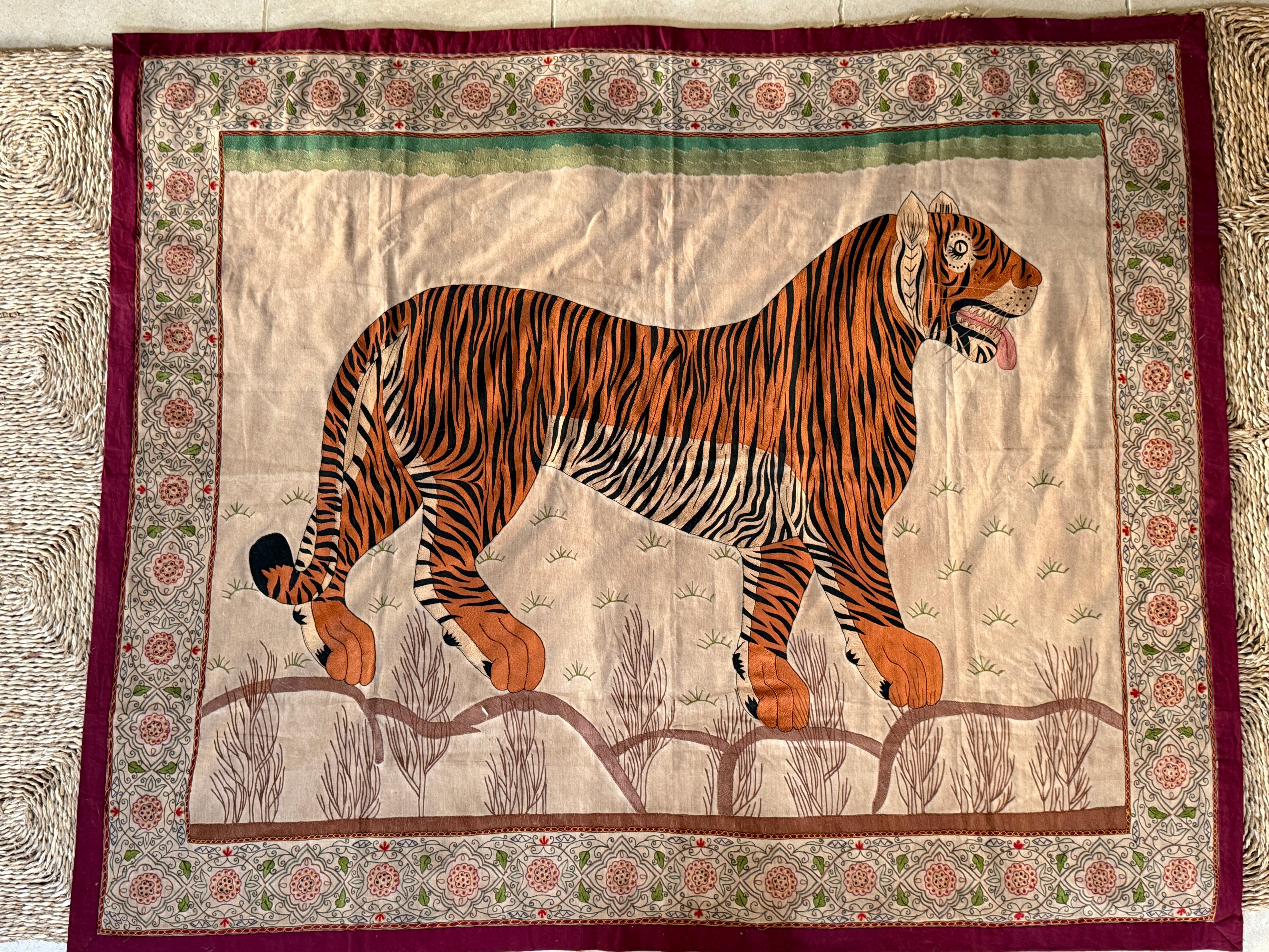 Beautiful Large Bengal Tiger Embroidery Wall hanging