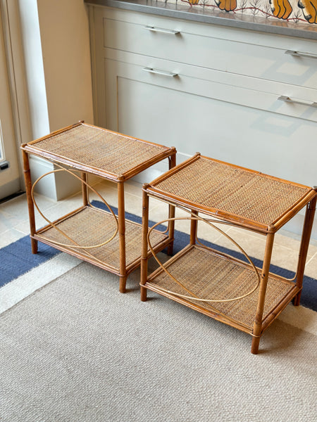 Attractive Pair of Vintage Cane Low Tables