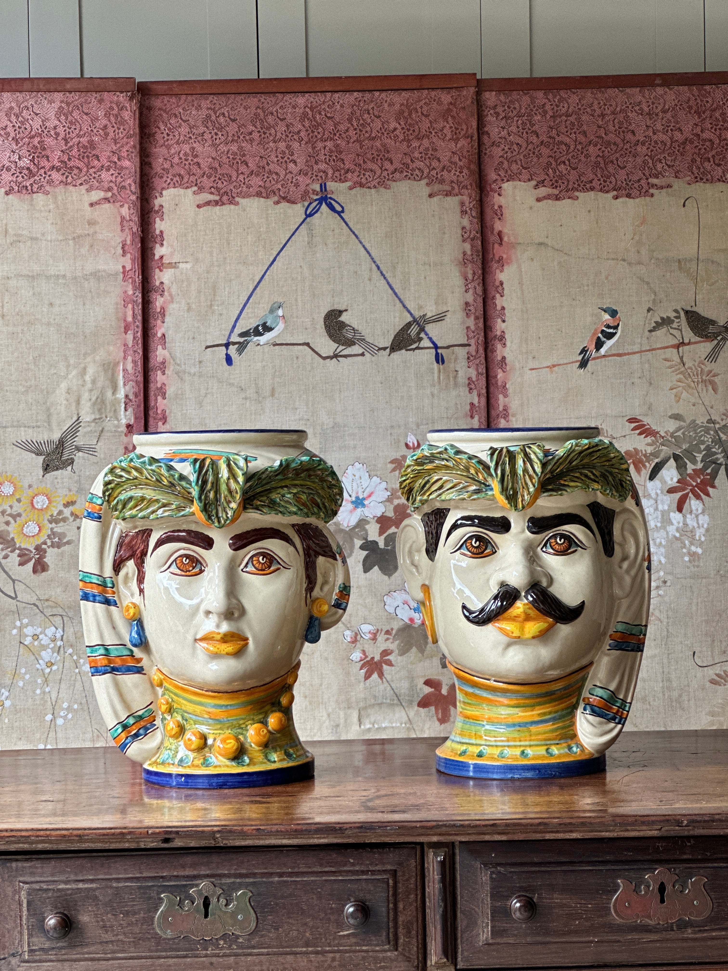 Large Pair of Sicilian Testi di Moro (Moor Heads)