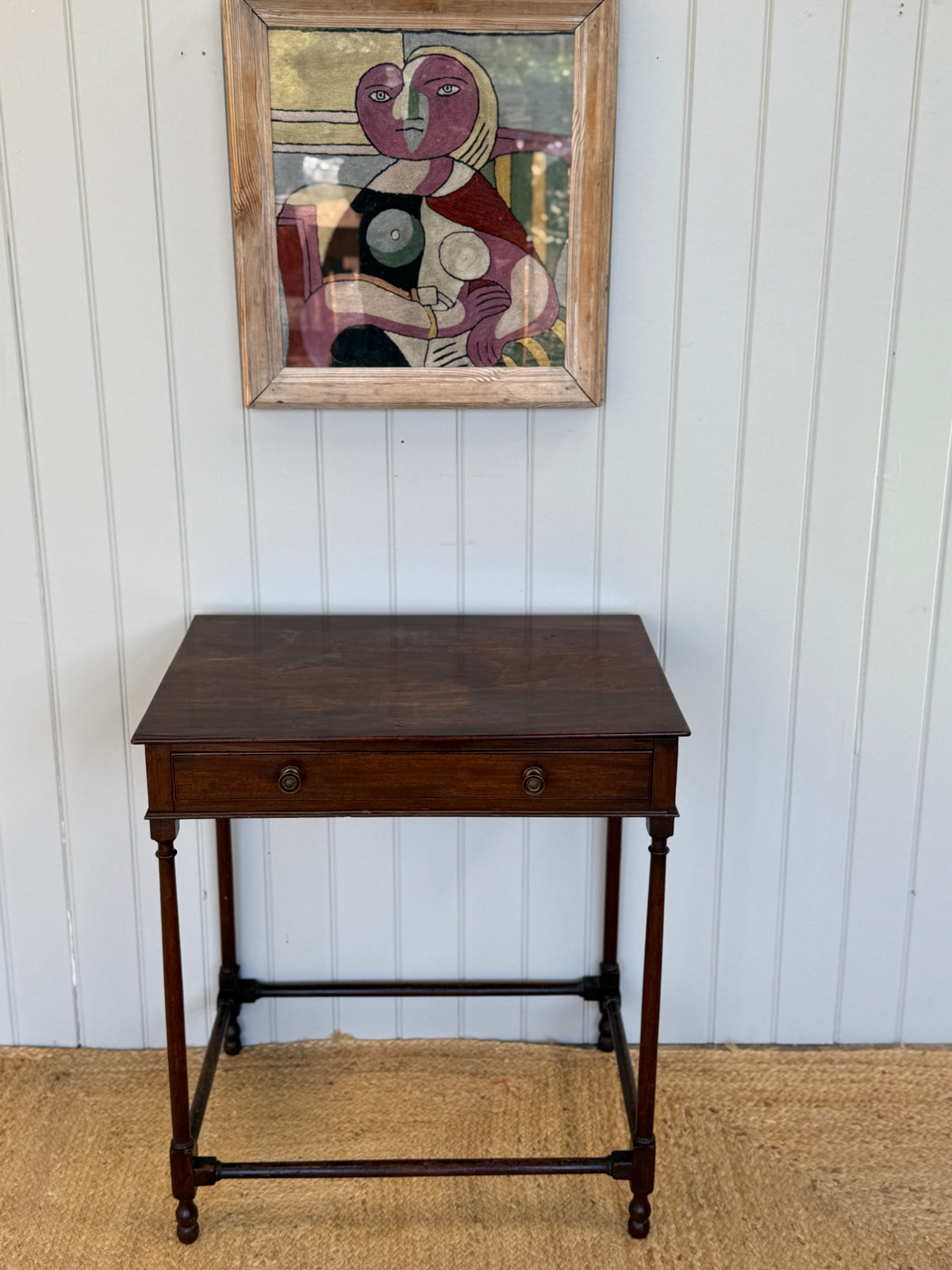 Georgian Mahogany Side Table with Drawer and Stretcher Base
