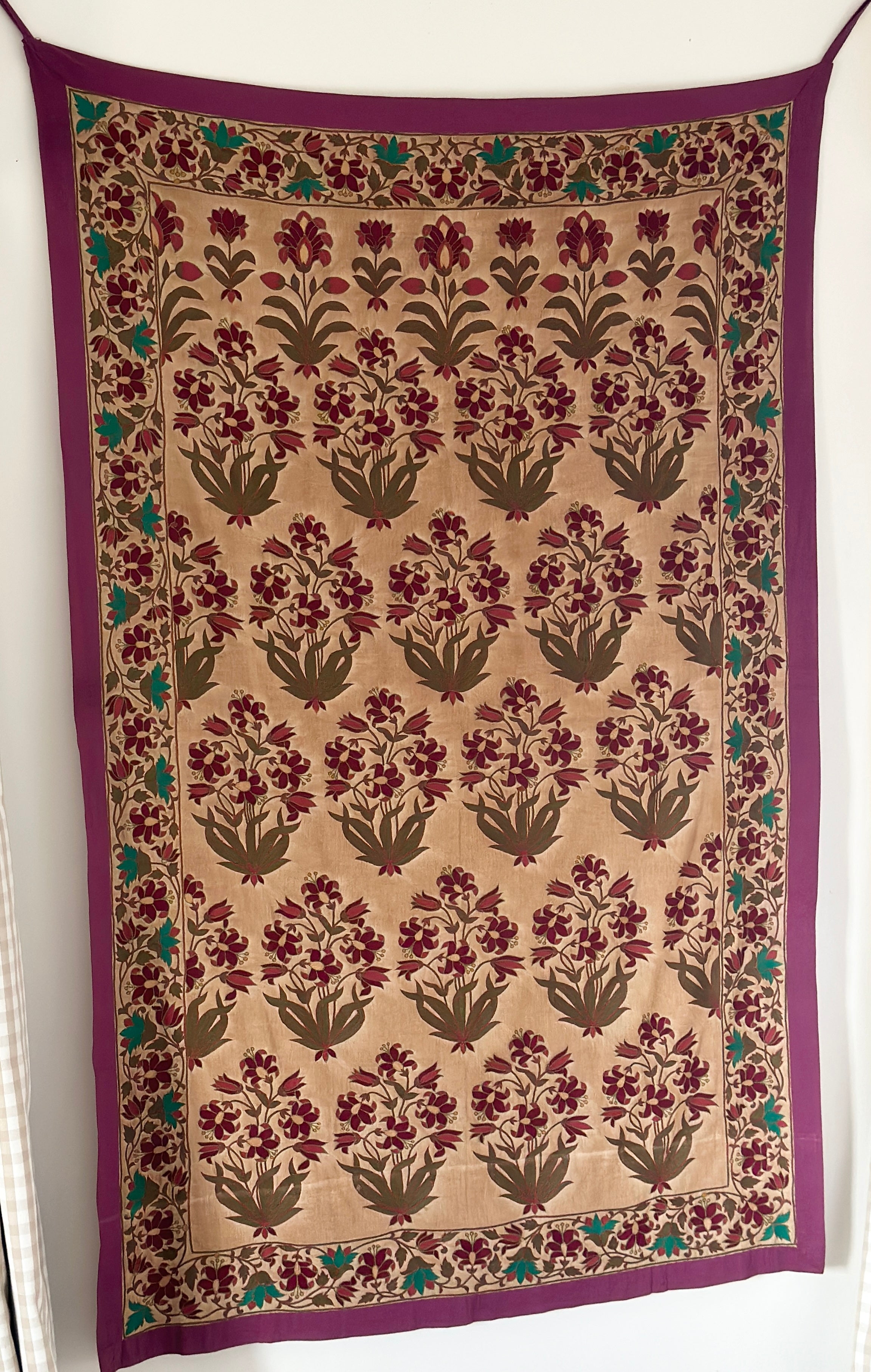 Charming Vintage Suzani Wall Hanging with Turquoise Accents