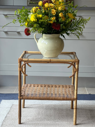 Vintage Glass Topped Cane Table