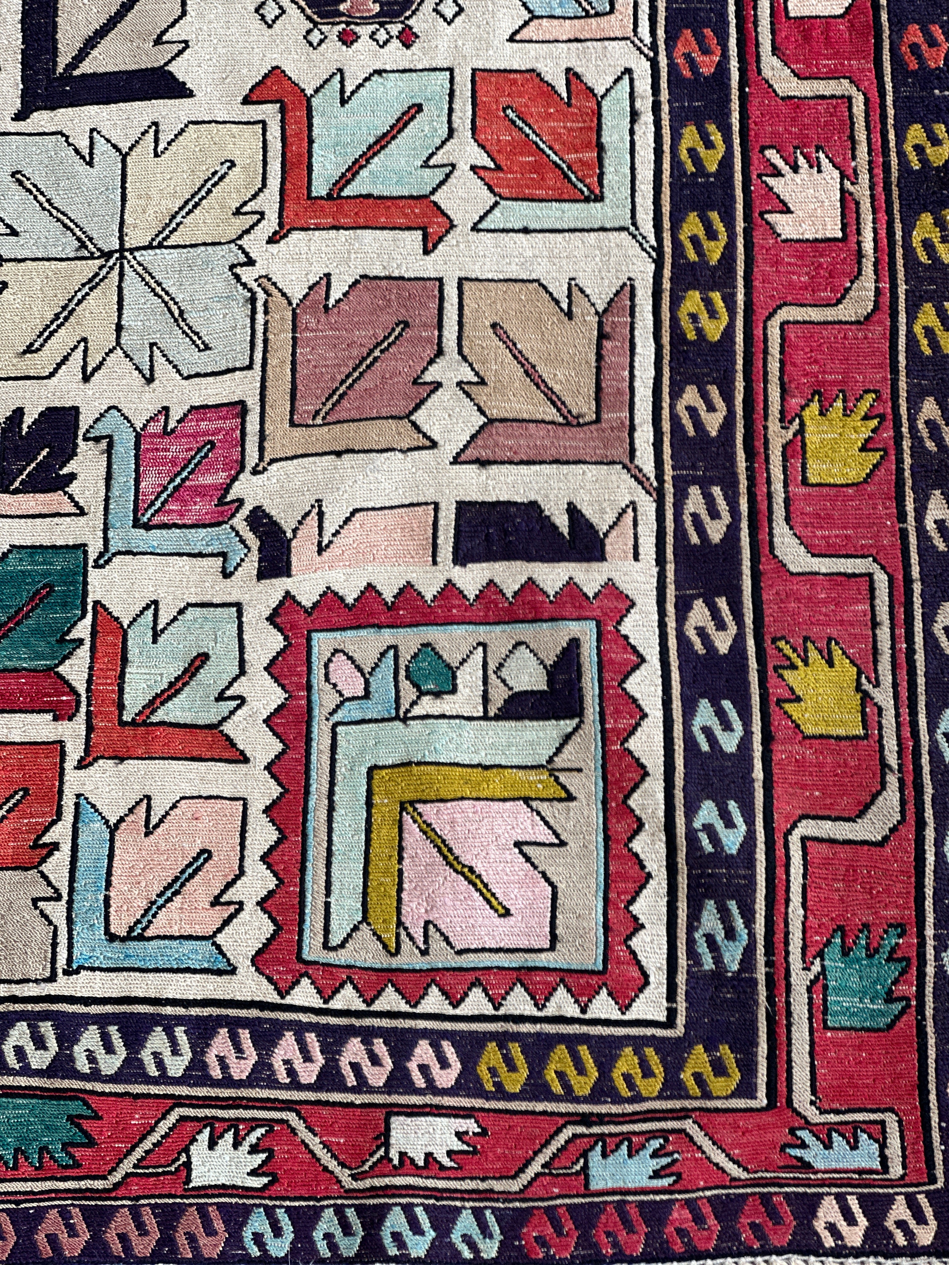 Vibrant Turkish Silk Kilim circa 1940