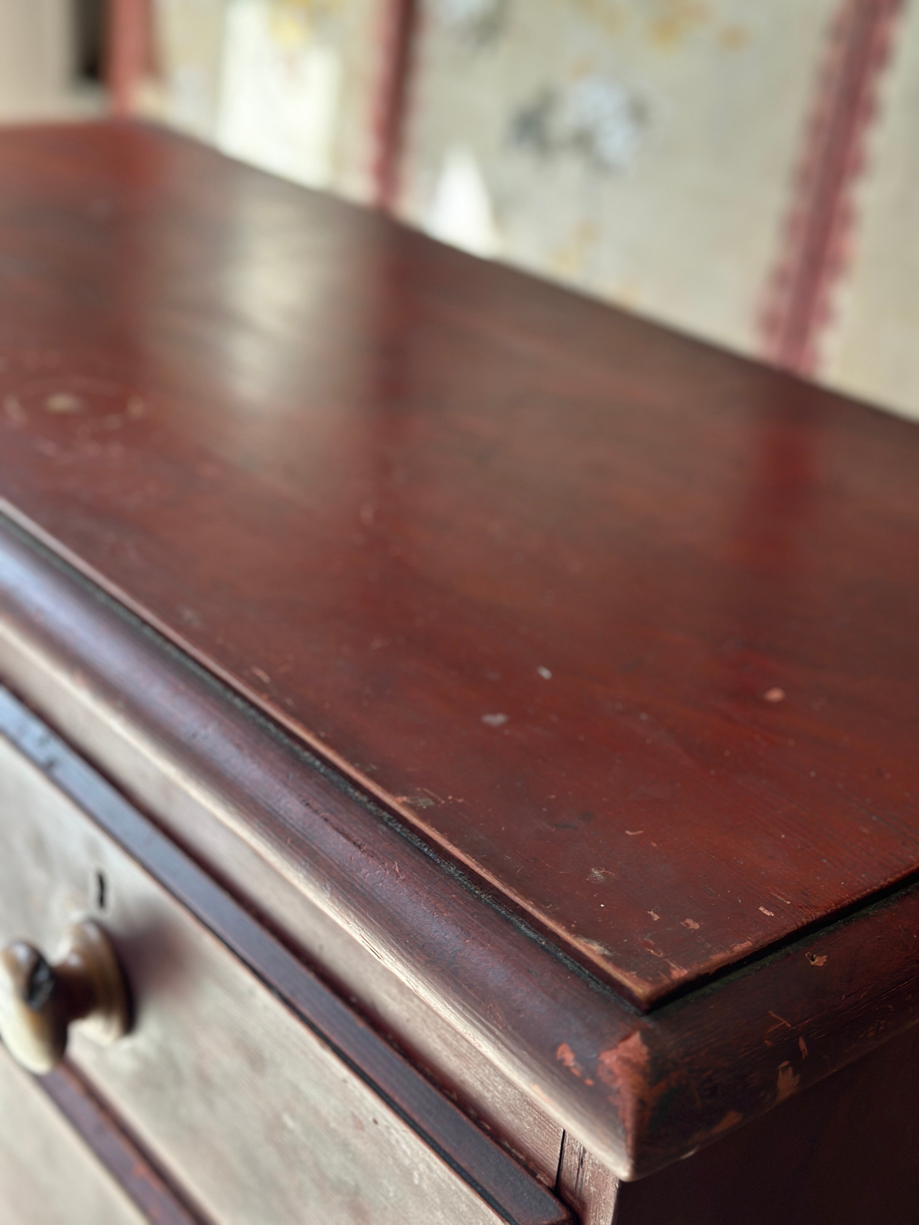 Antique Painted Pine Chest of Drawers in a dark red