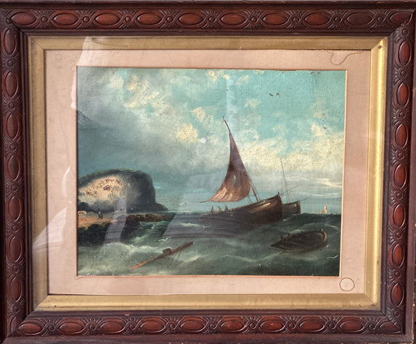 Oil on Canvas Sailing Scene in charming wooden frame