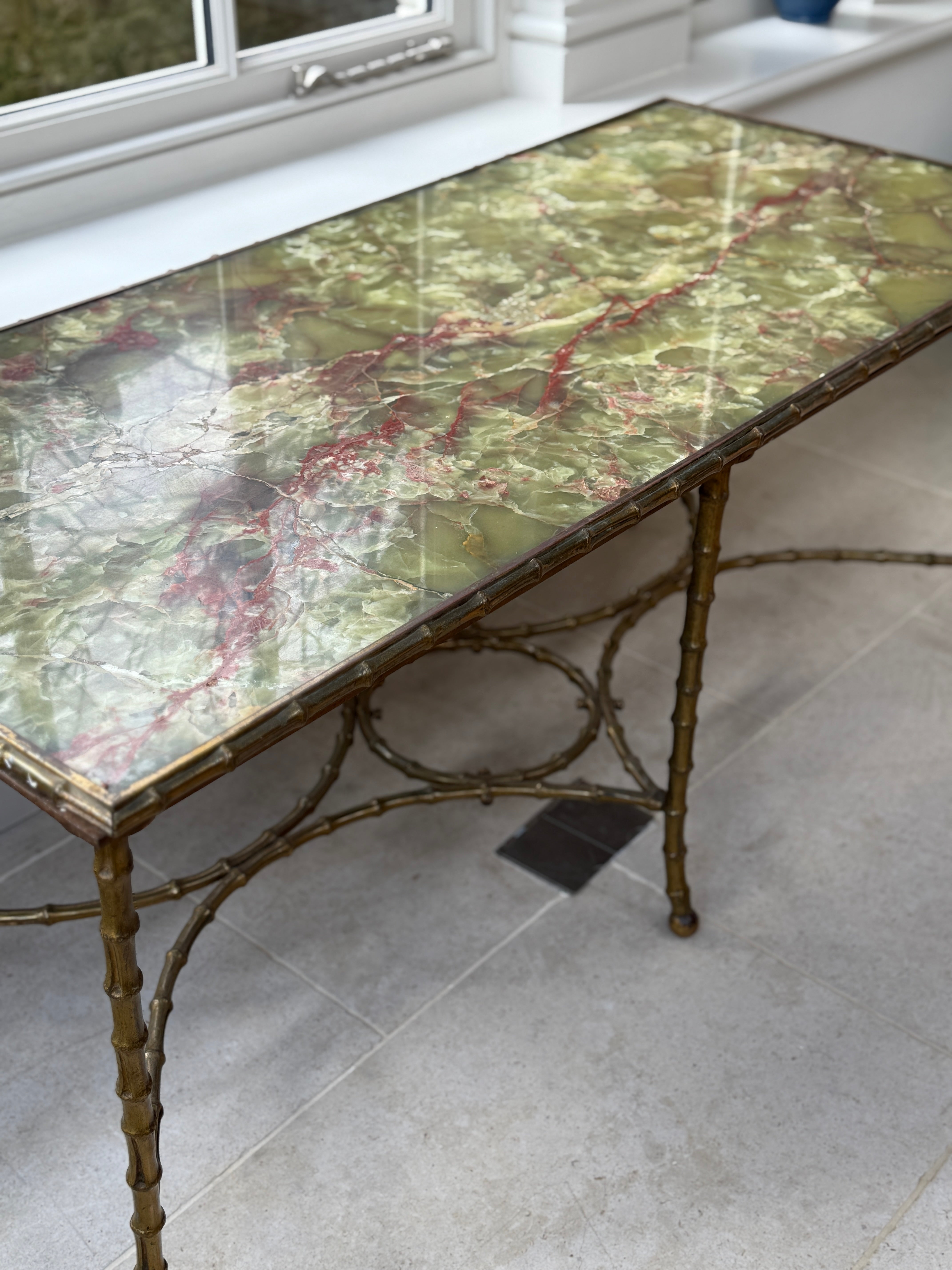 Large Onyx and Brass Coffee Table