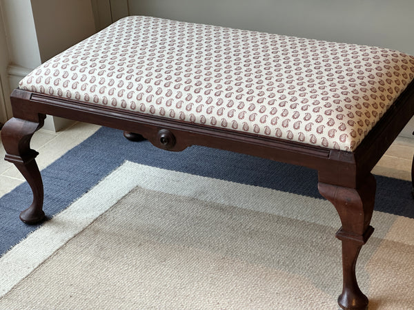 19th Century Mahogany Footstool in Cypress Linen Cocoa by Howe