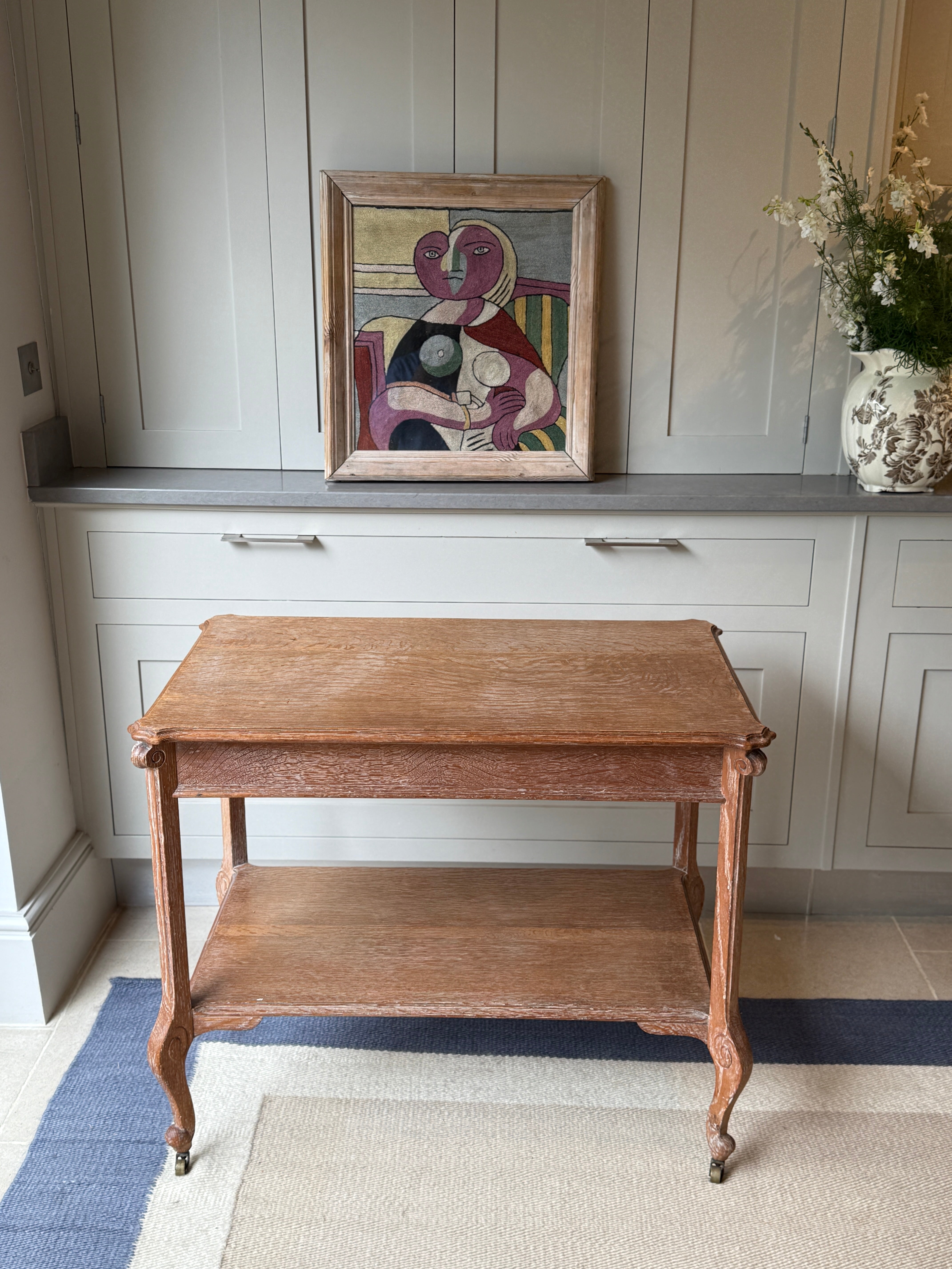 Lime Oak Etagere Table on Castors