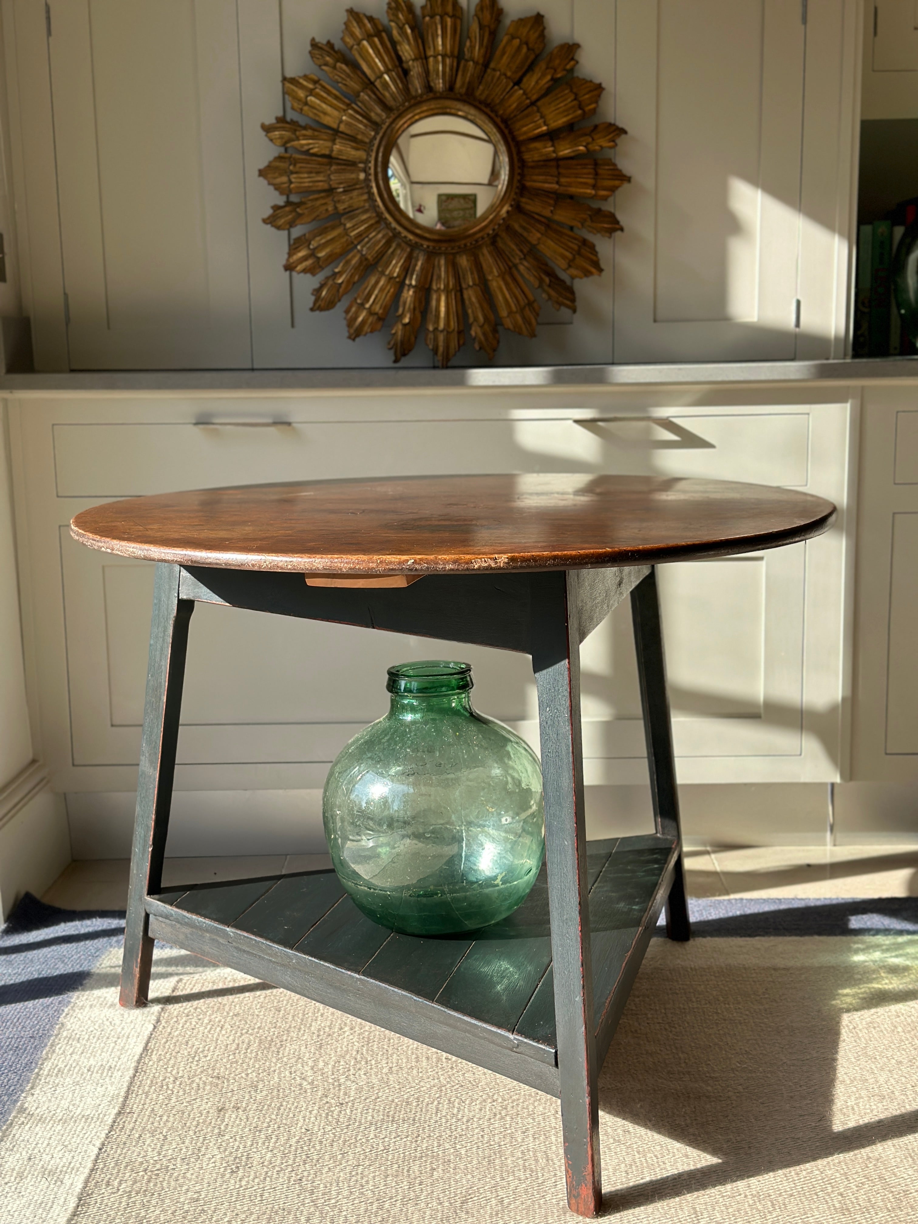 Large Painted Pine Cricket Table with A Stunning Mahogany Top